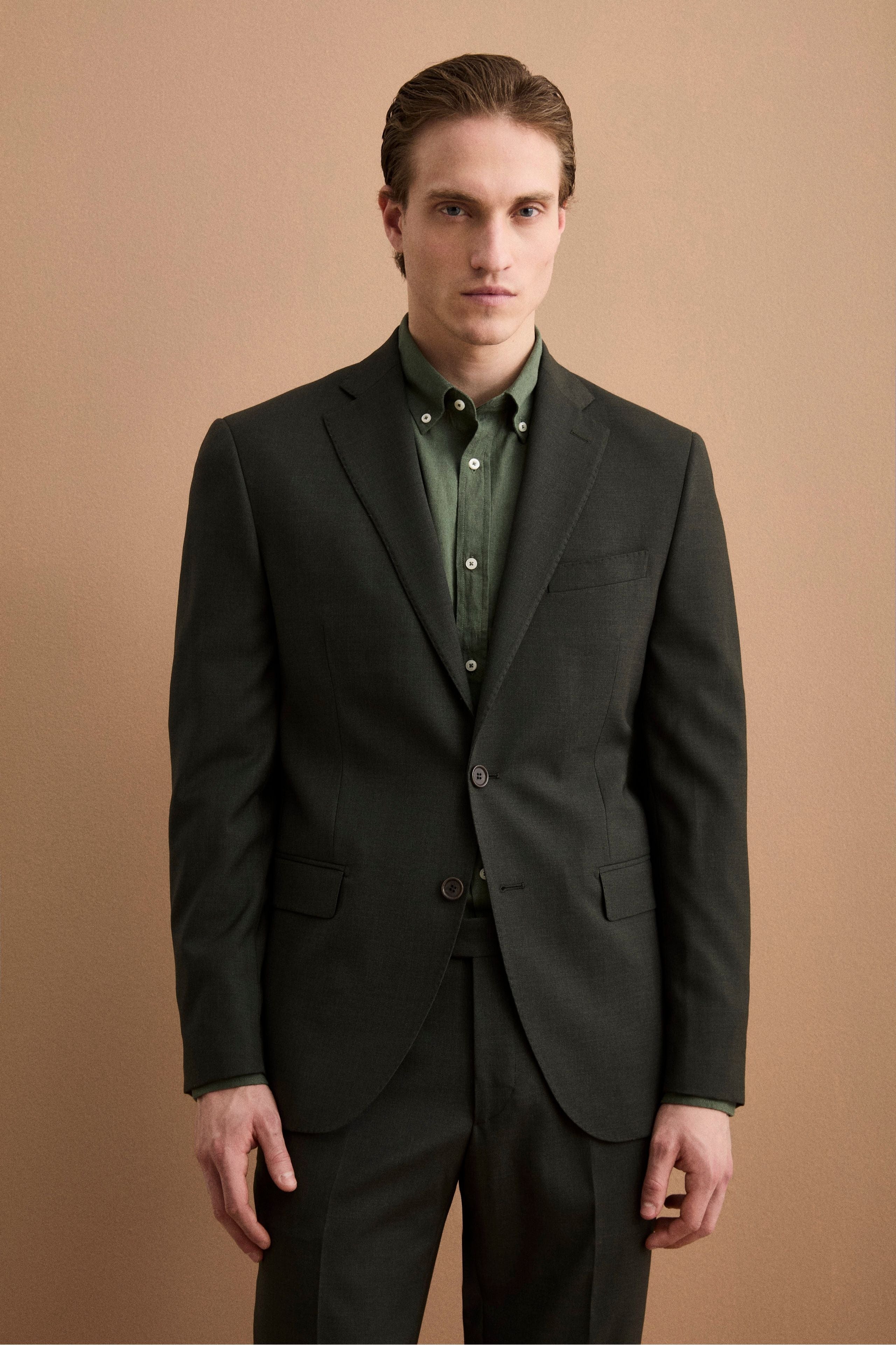 Abito Monopetto Foderato in Lana Vergine - VERDE