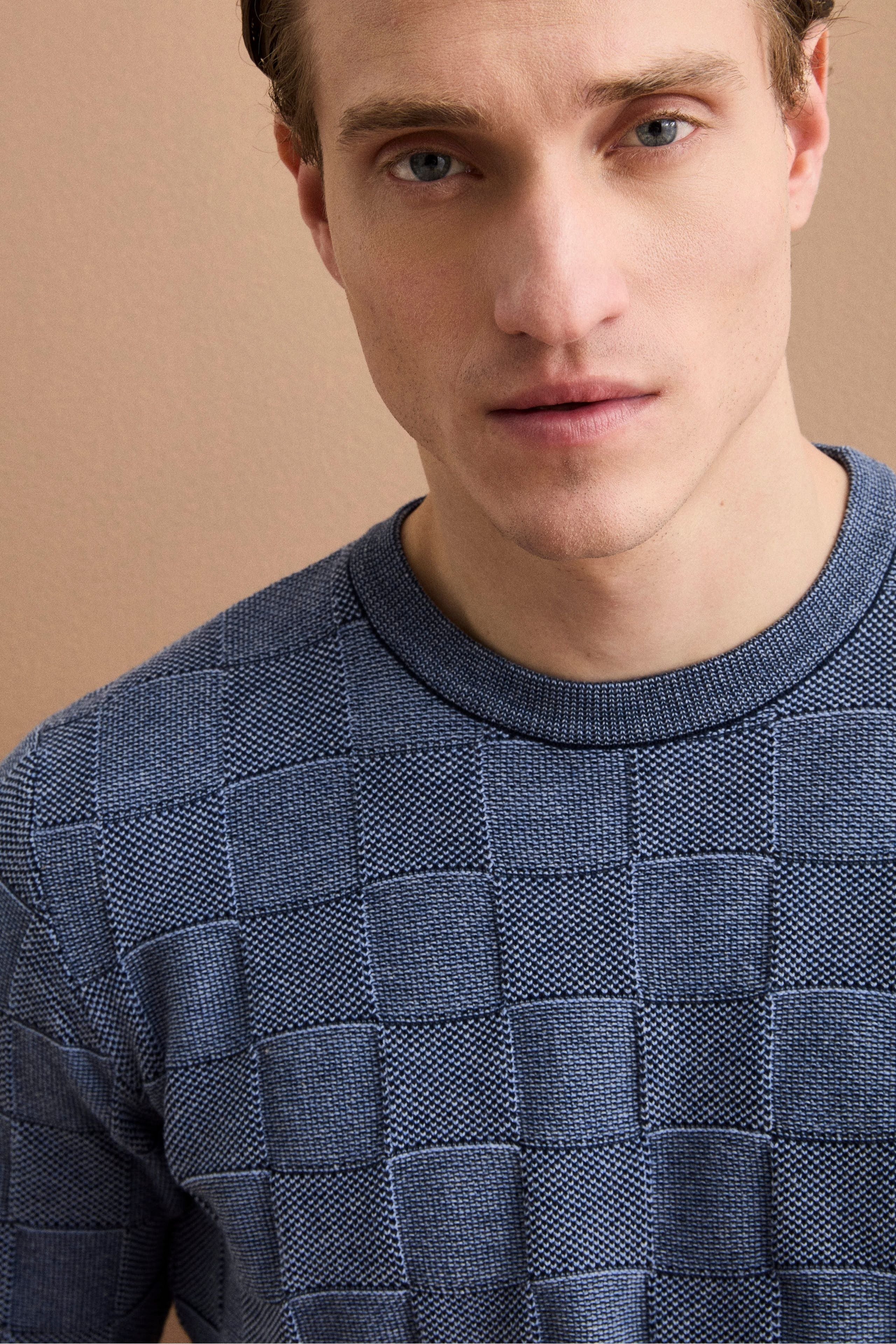 Maglia Dama Girocollo in Cotone - BLU/GRIGIO