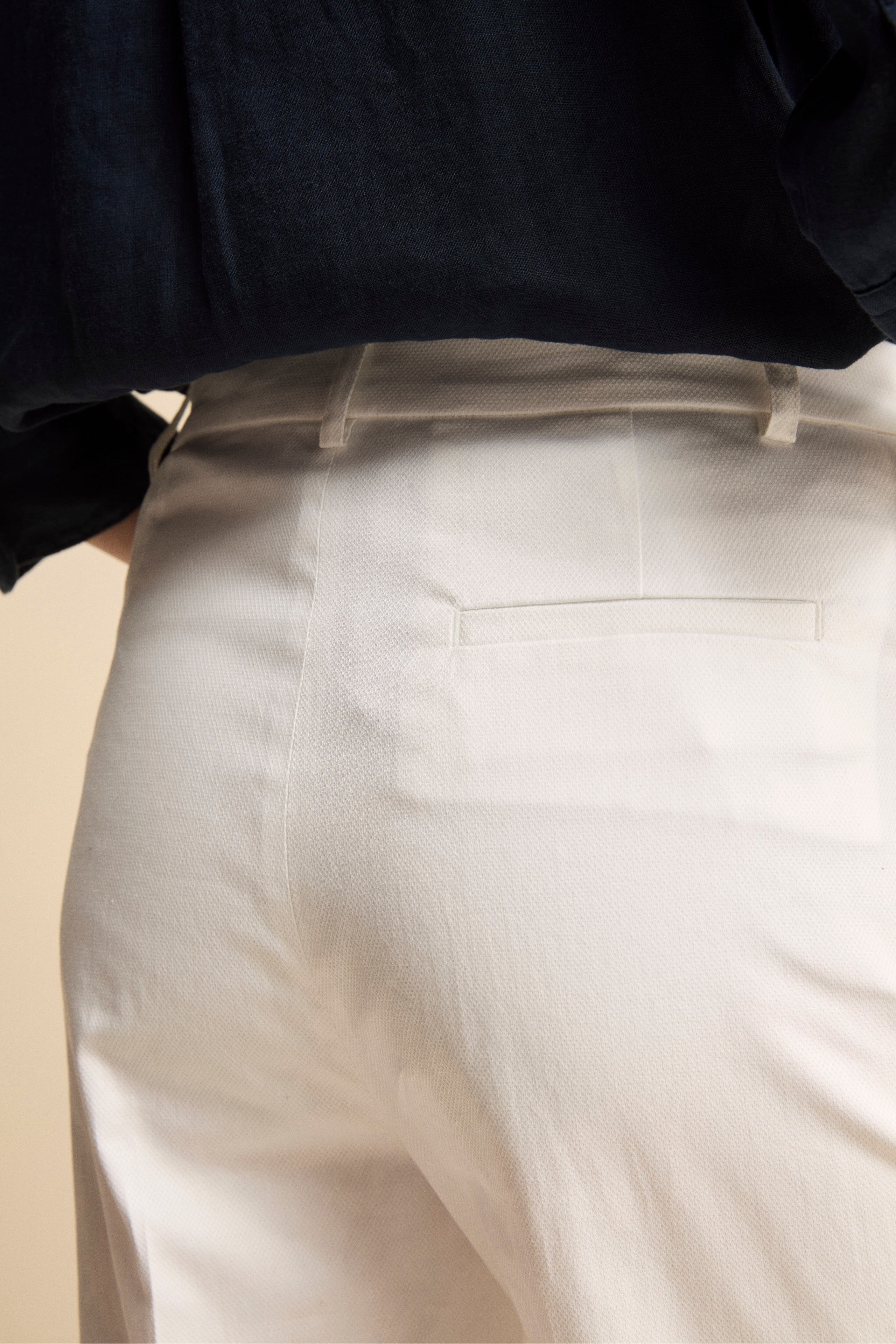 Pantalone Piquet a Sigaretta in Cotone - BIANCO