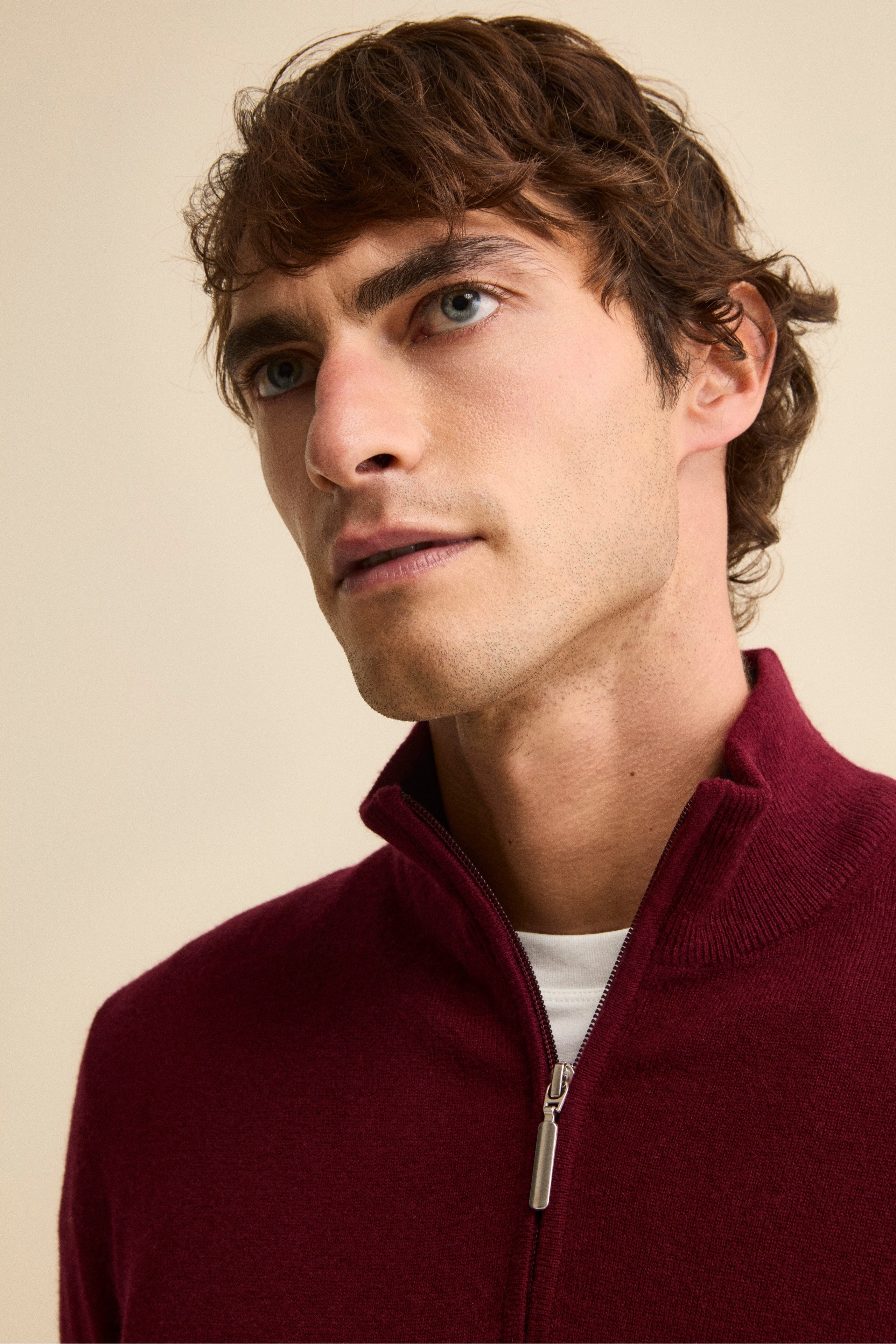 Lupetto con Zip in Lana e Cashmere - BORDEAUX