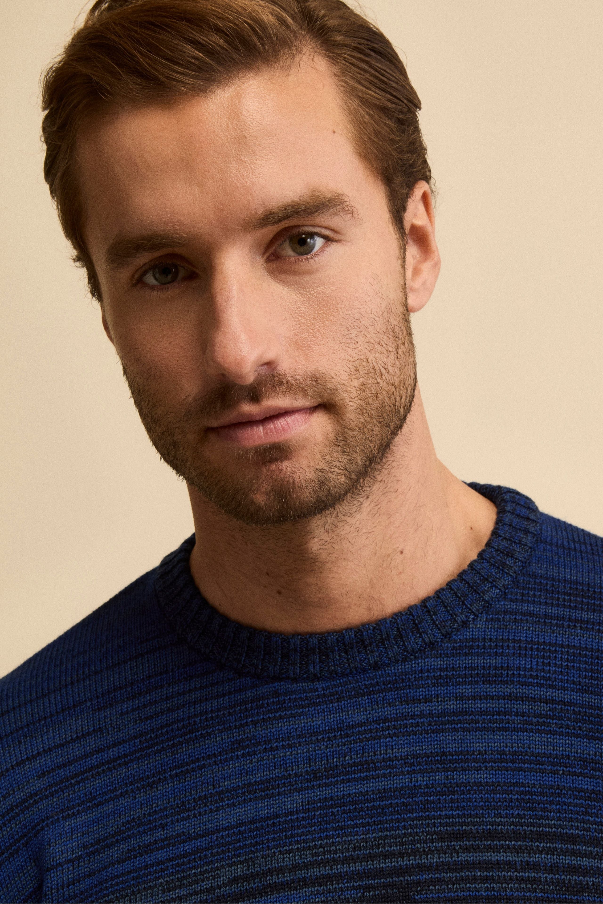 Maglia a Righe in Lana Merino - BLU APERTO