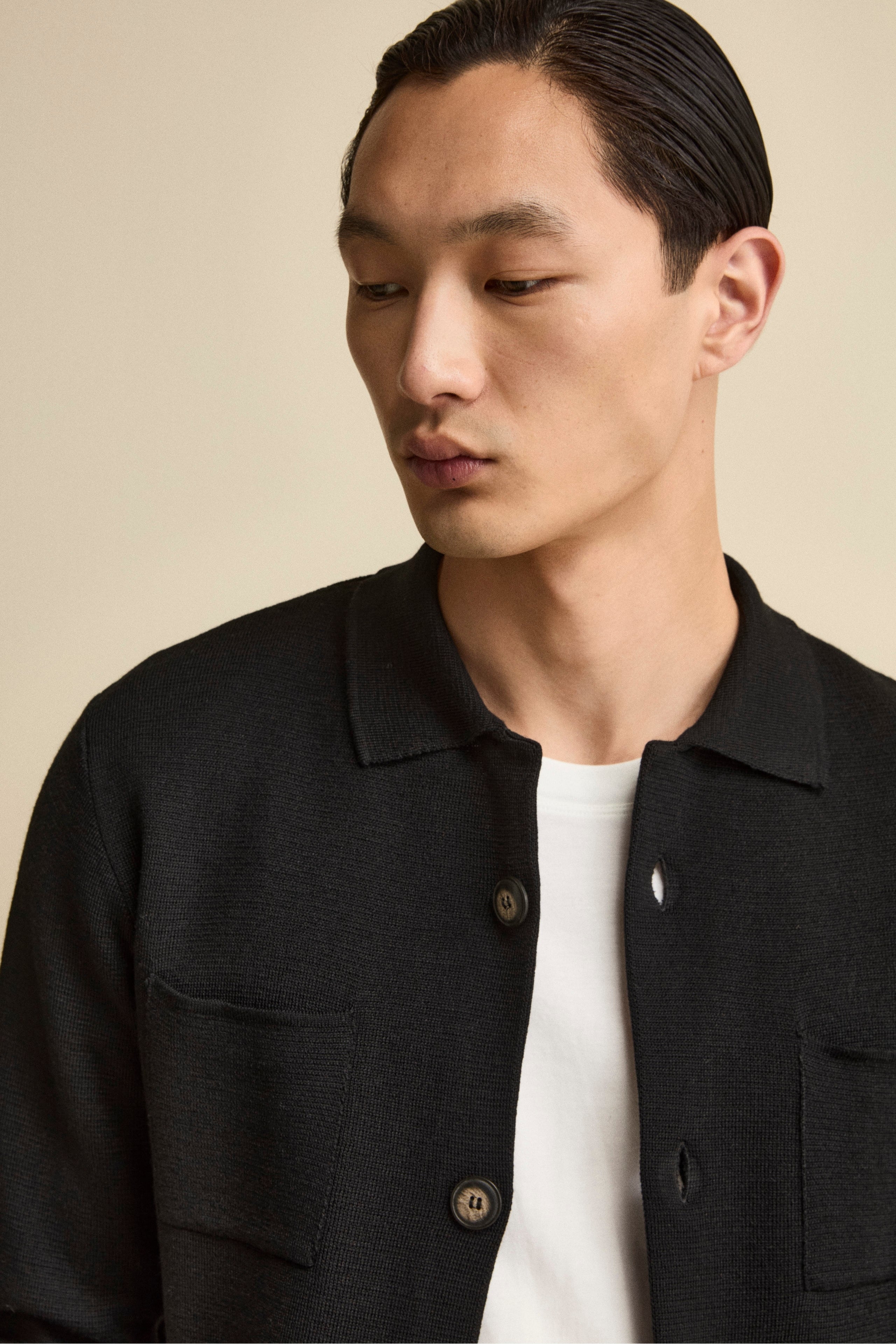 Cardigan in Misto Lana con Tasche - NERO