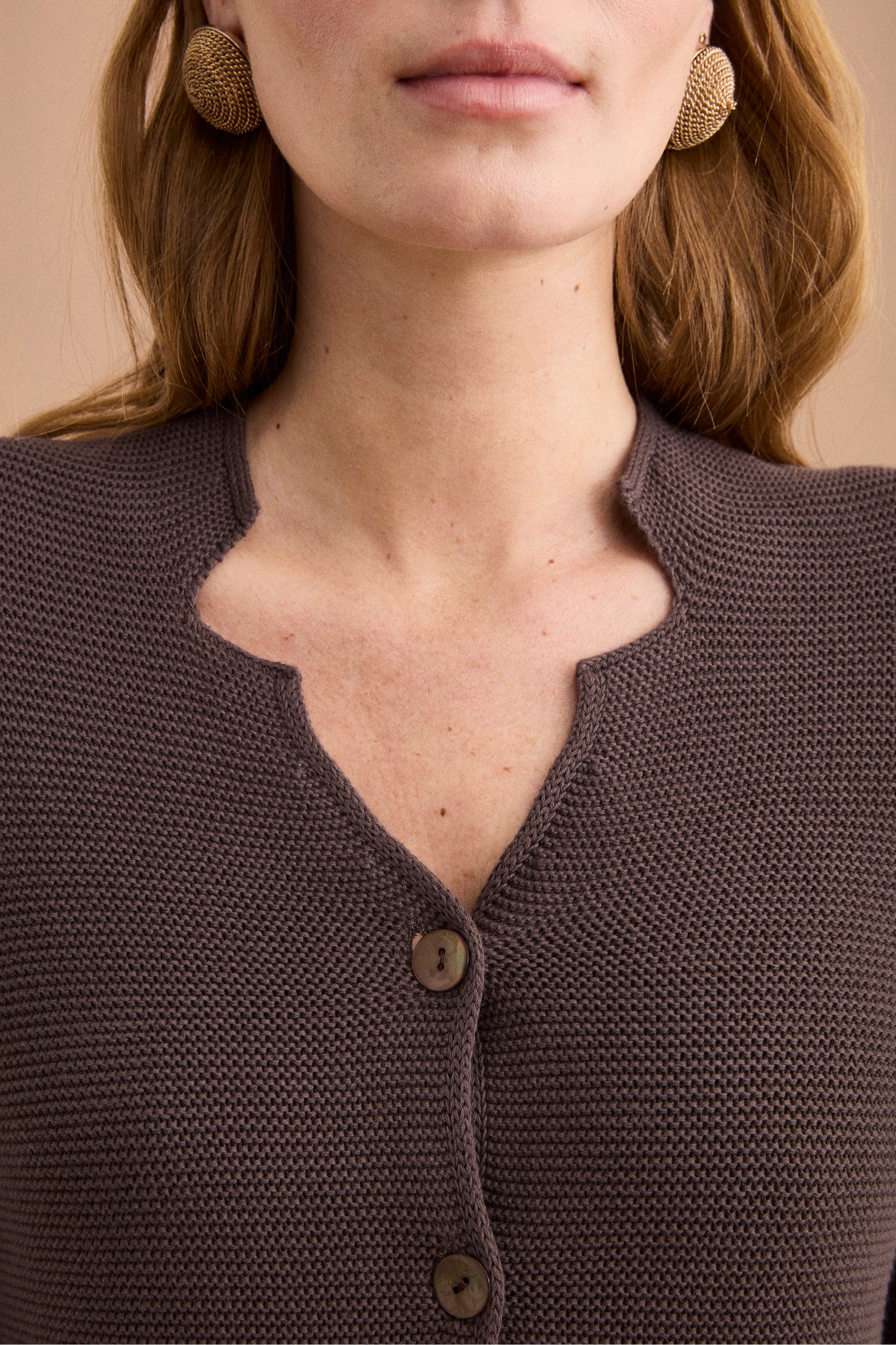 Cardigan Links Scollo a V in Cotone - TERRA