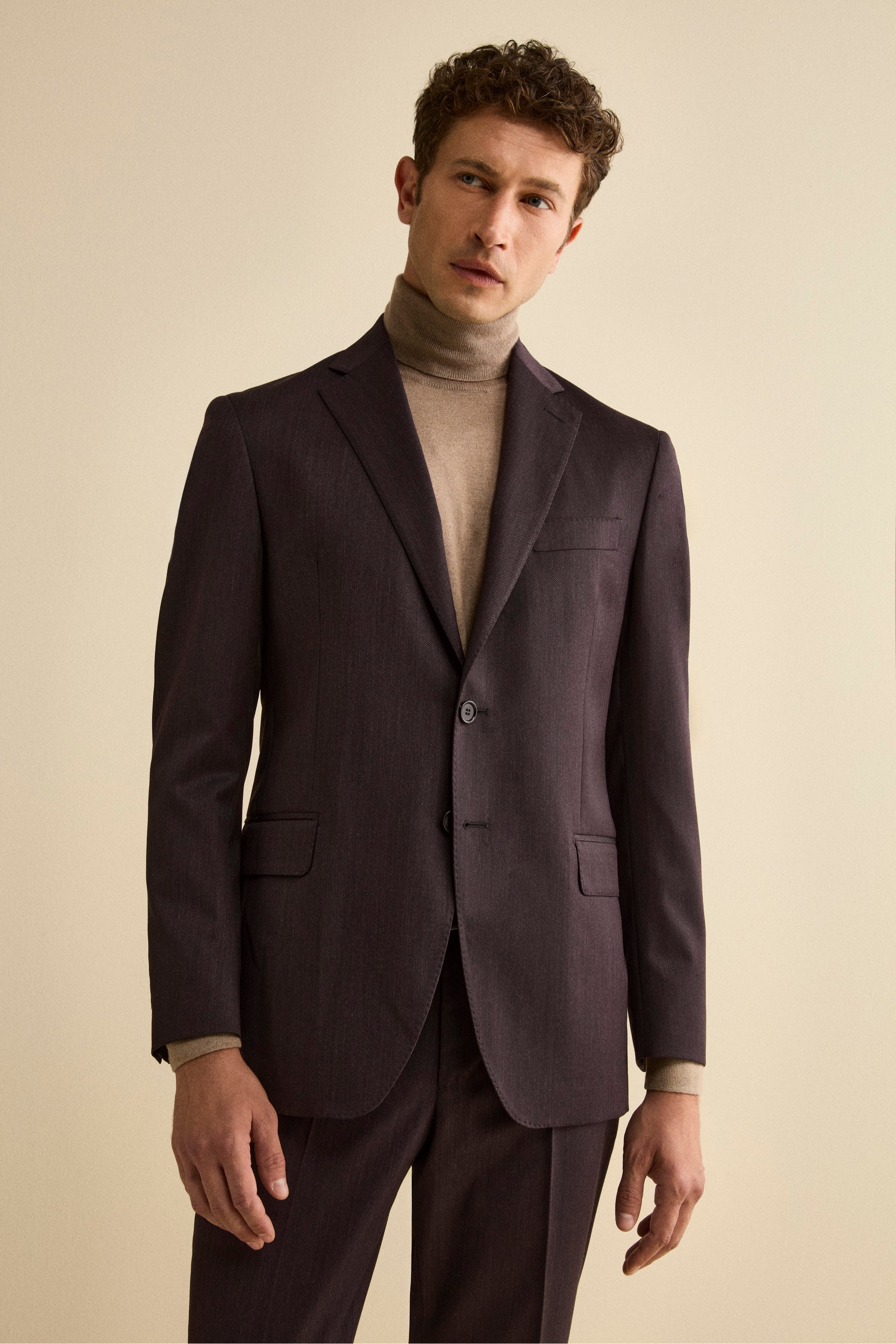 Abito Monopetto in Lana Vergine Regular Fit - MELANZANA