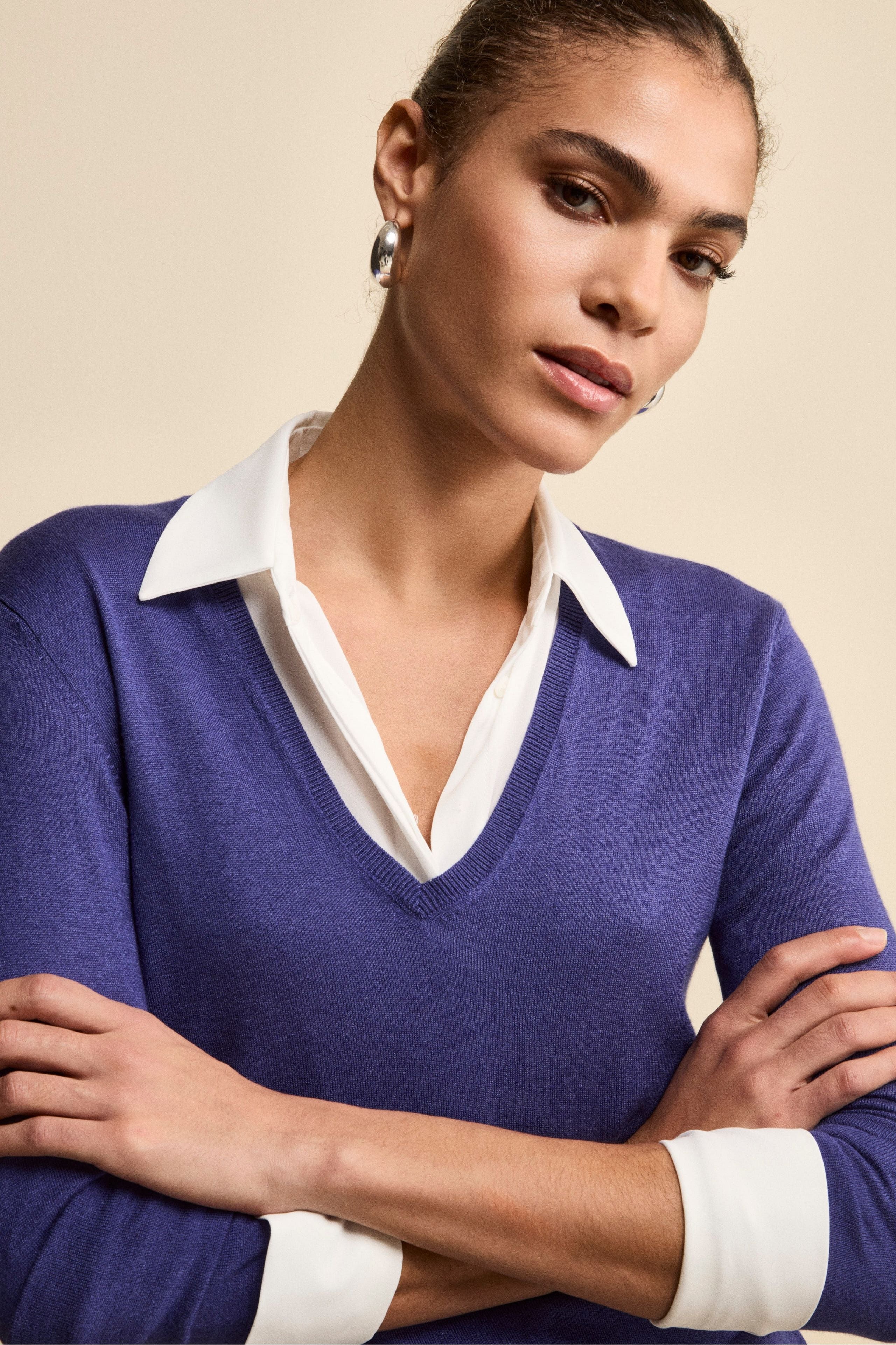 Maglia Scollo a V Extrafine in Seta e Cashmere - BLU APERTO