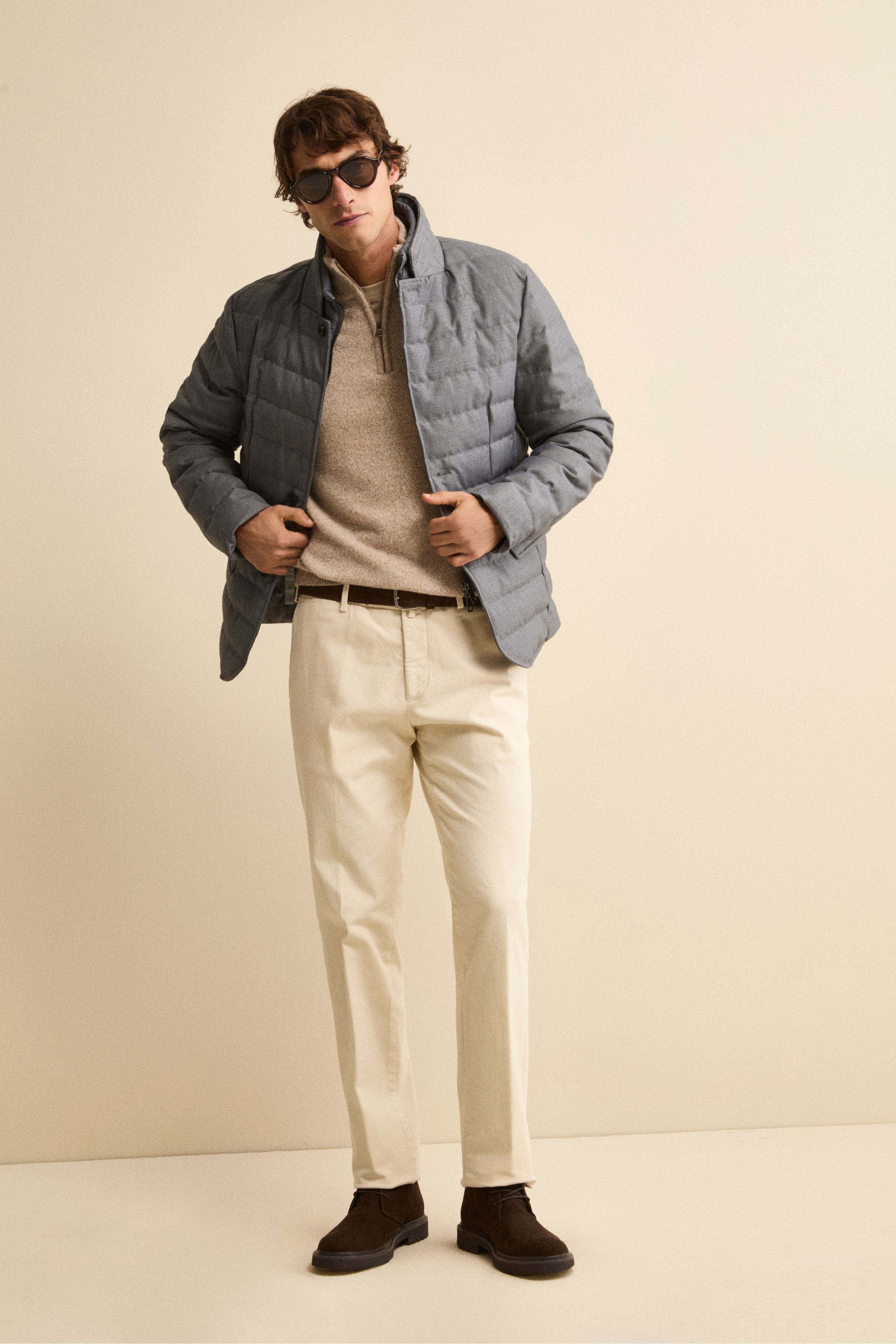 Pantalone Regular Fit in Cotone Stretch - LATTE