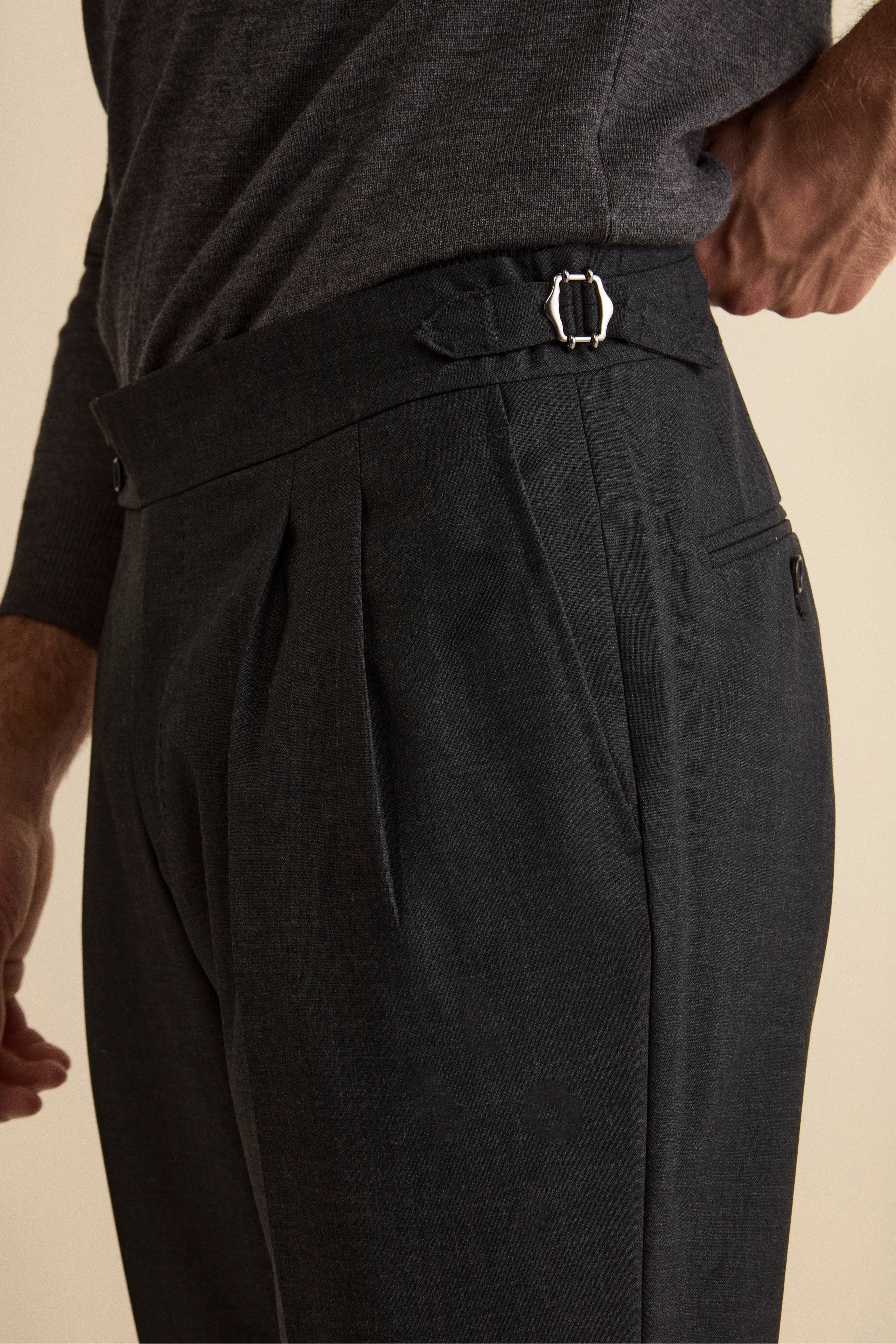 Pantalone Straight in Lana Vergine con Risvolto - ANTRACITE