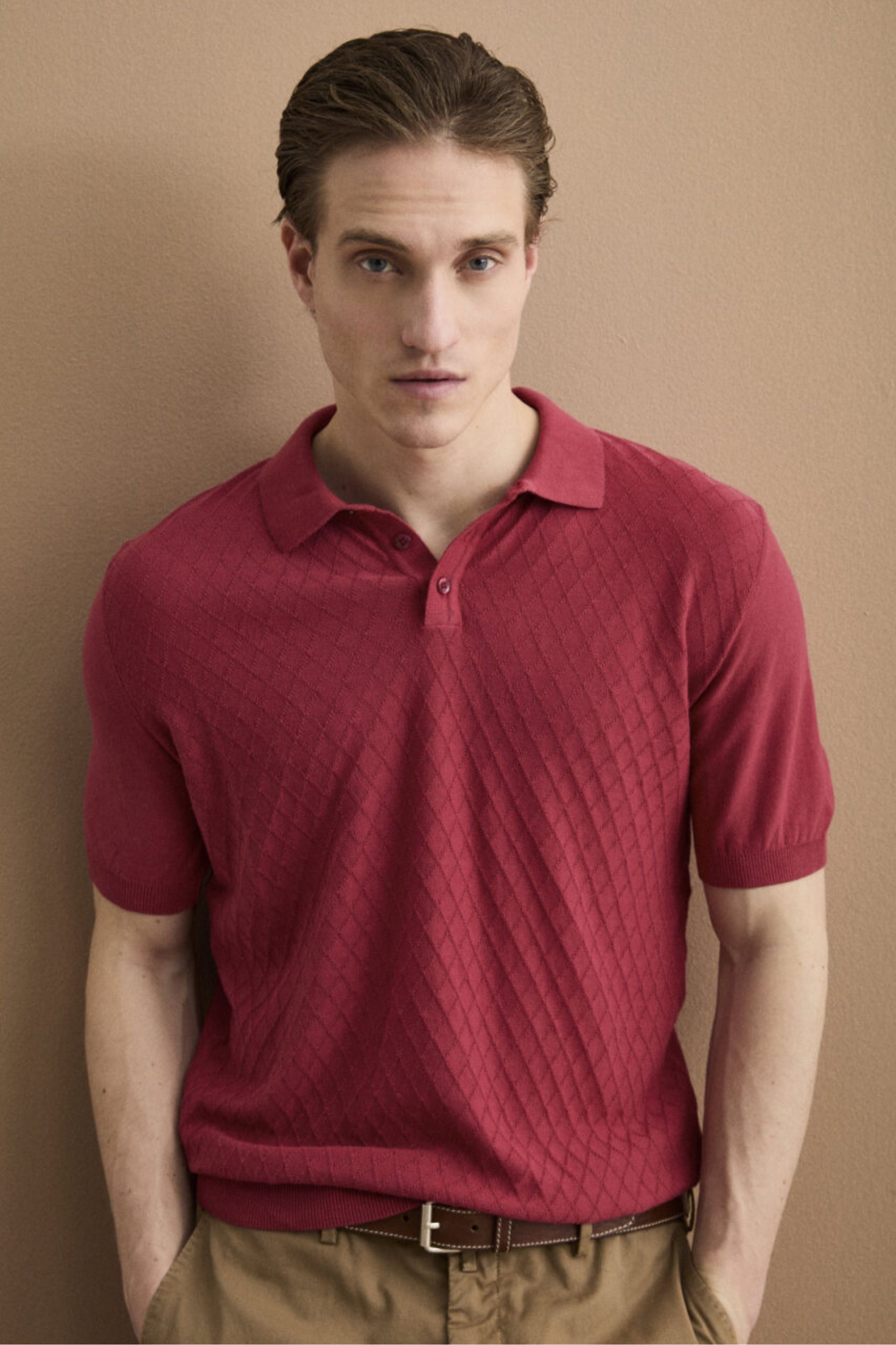 Polo Mezza Manica a Rombi in Cotone Piquet - GERANIO