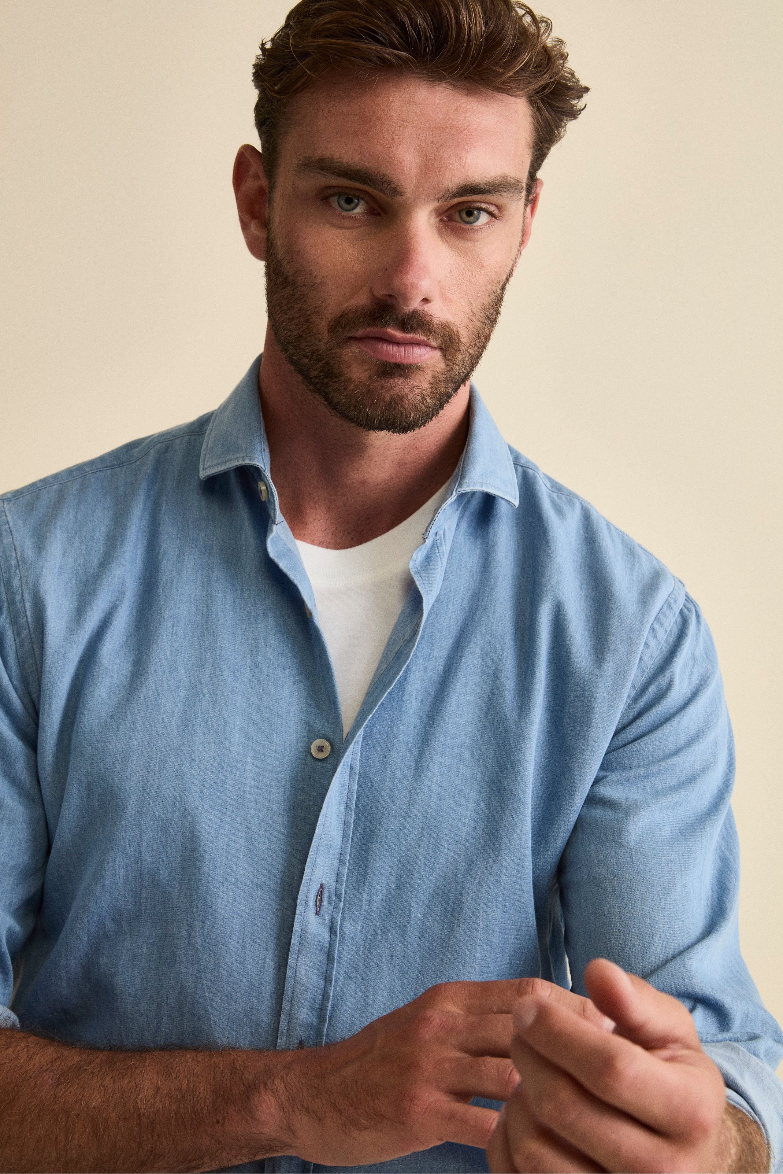 Camicia Denim Custom Fit in Cotone - DENIM CHIARO