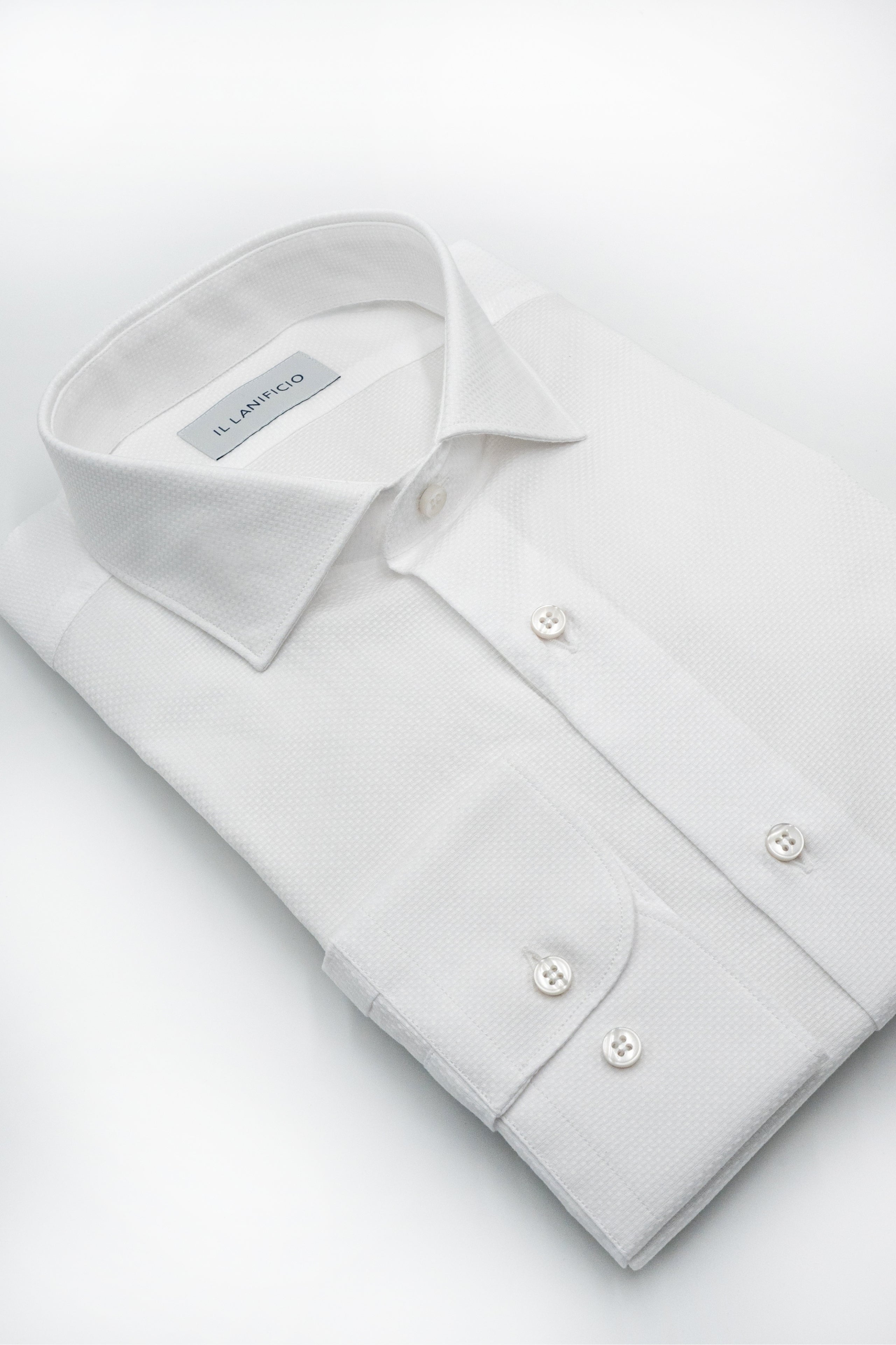 Camicia Dobby Custom Fit in Cotone - BIANCO OPERATO