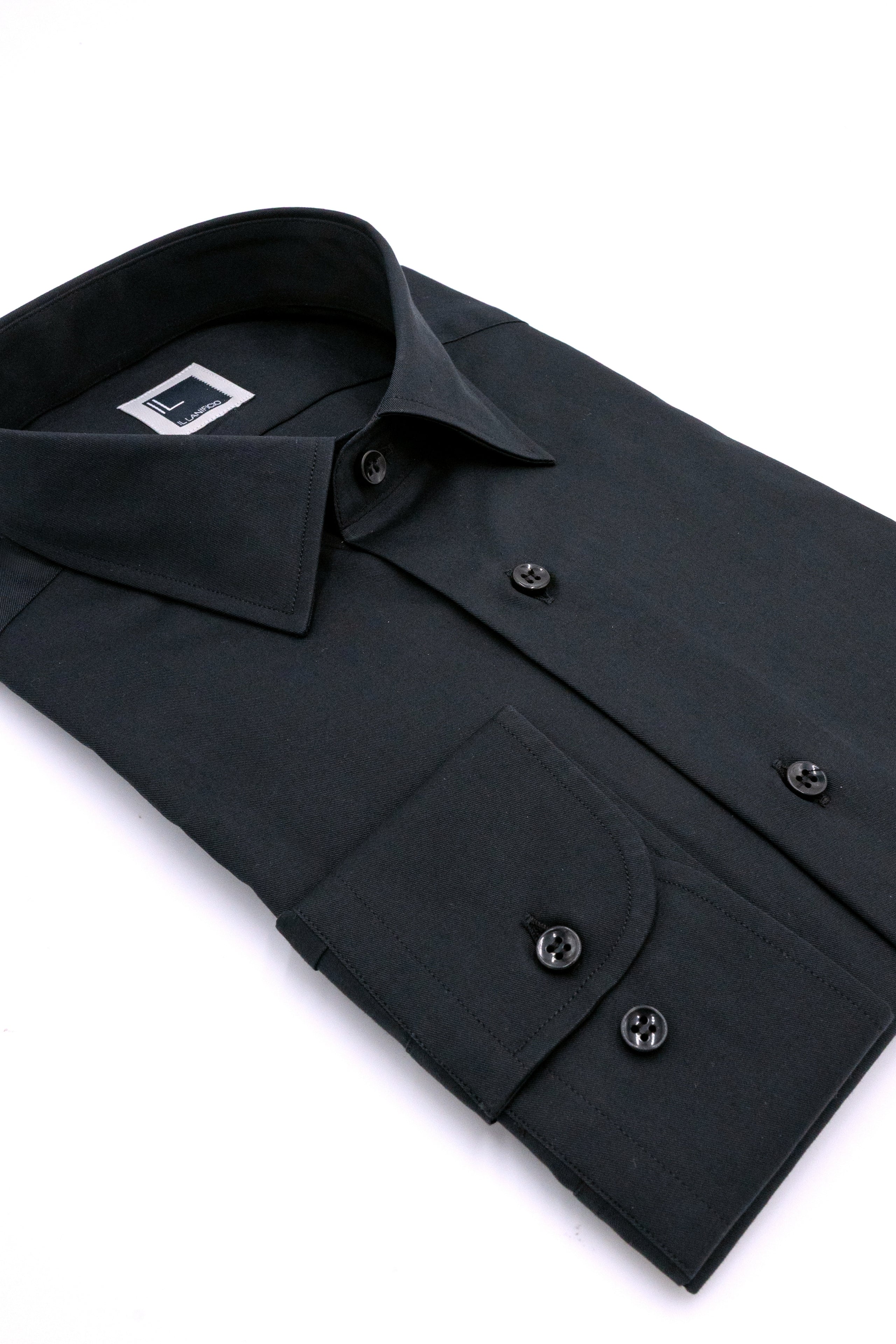 Camicia Slim Fit in Twill di Cotone - NERO
