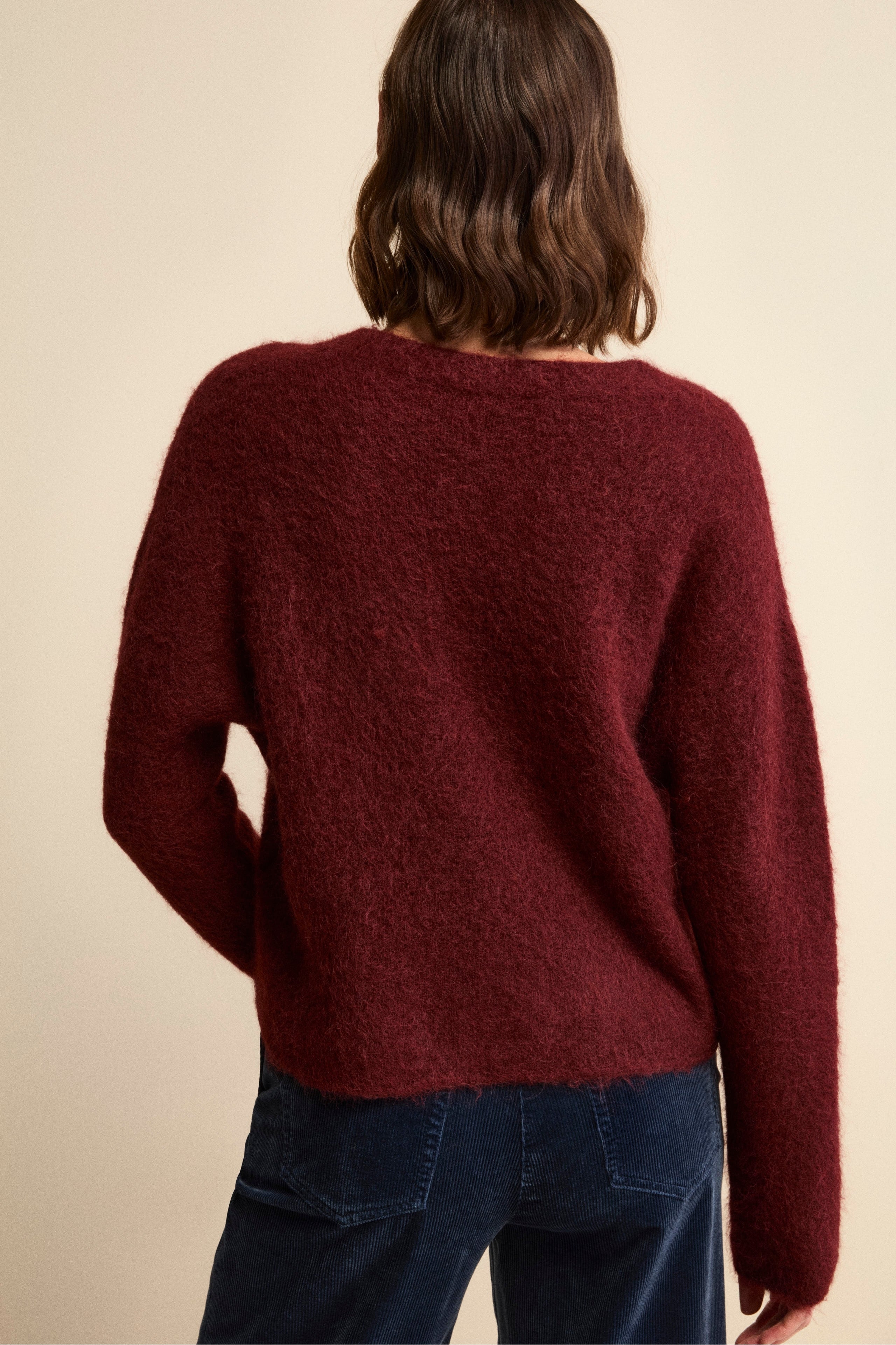 Maglia Girocollo Boxy in Misto Alpaca - BORDEAUX