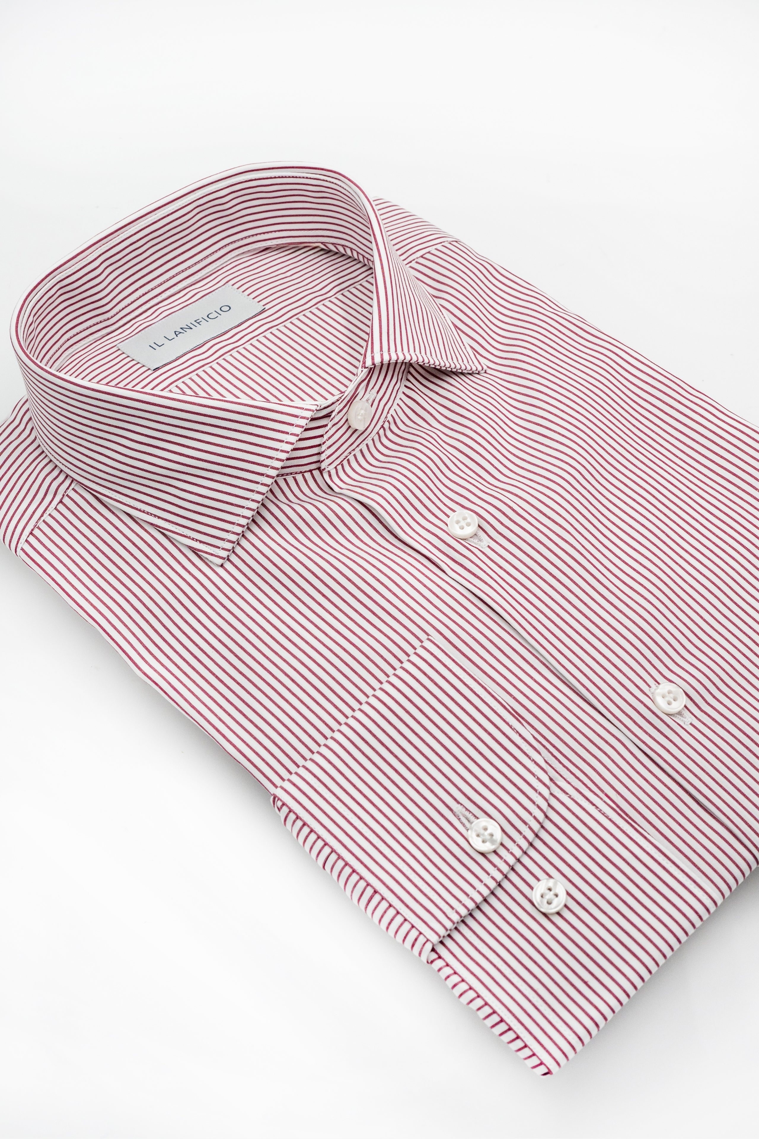 Camicia Fantasia Custom Fit in Cotone Dobby - ROSSO RIGATO