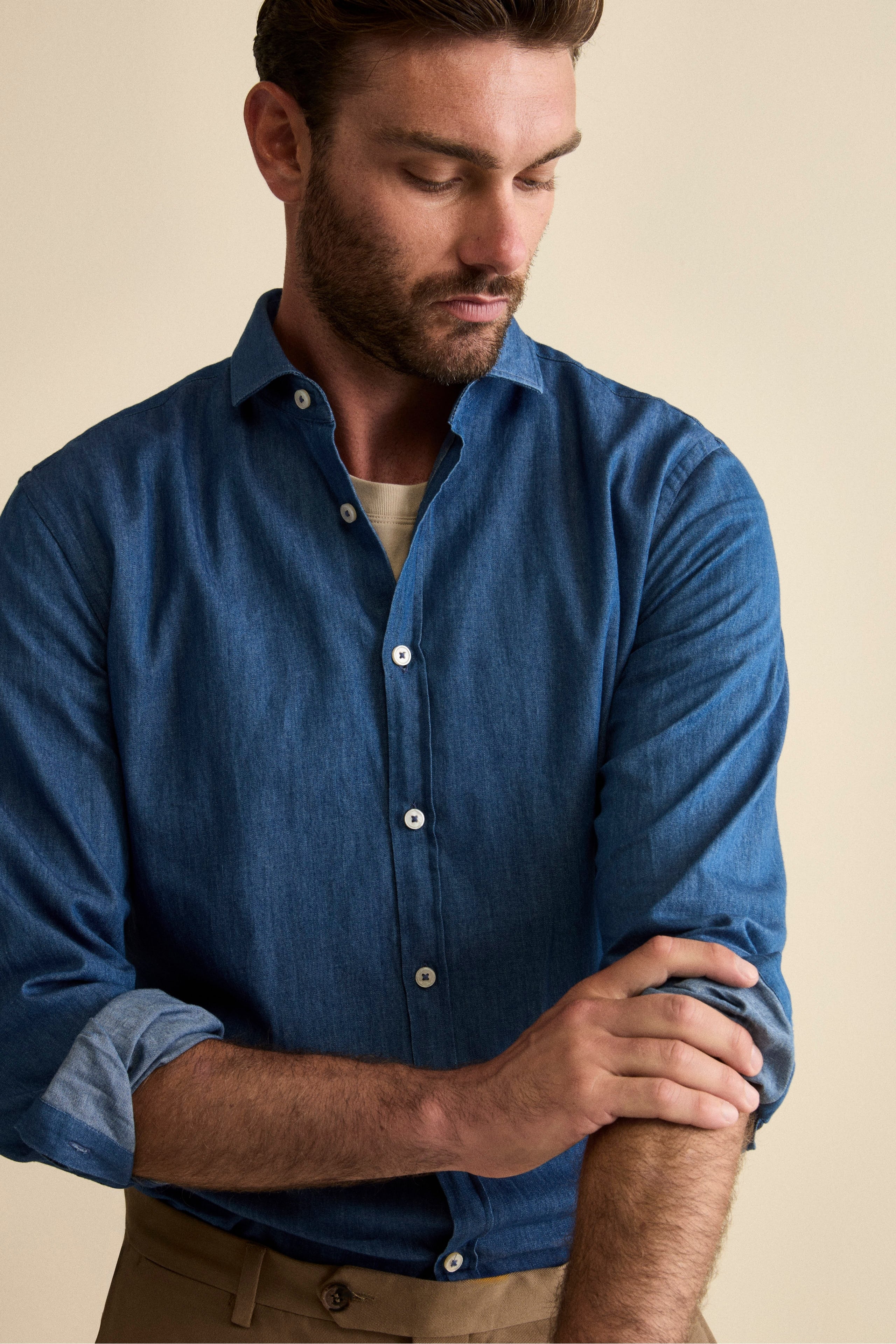 Camicia Denim Custom Fit in Cotone - DENIM