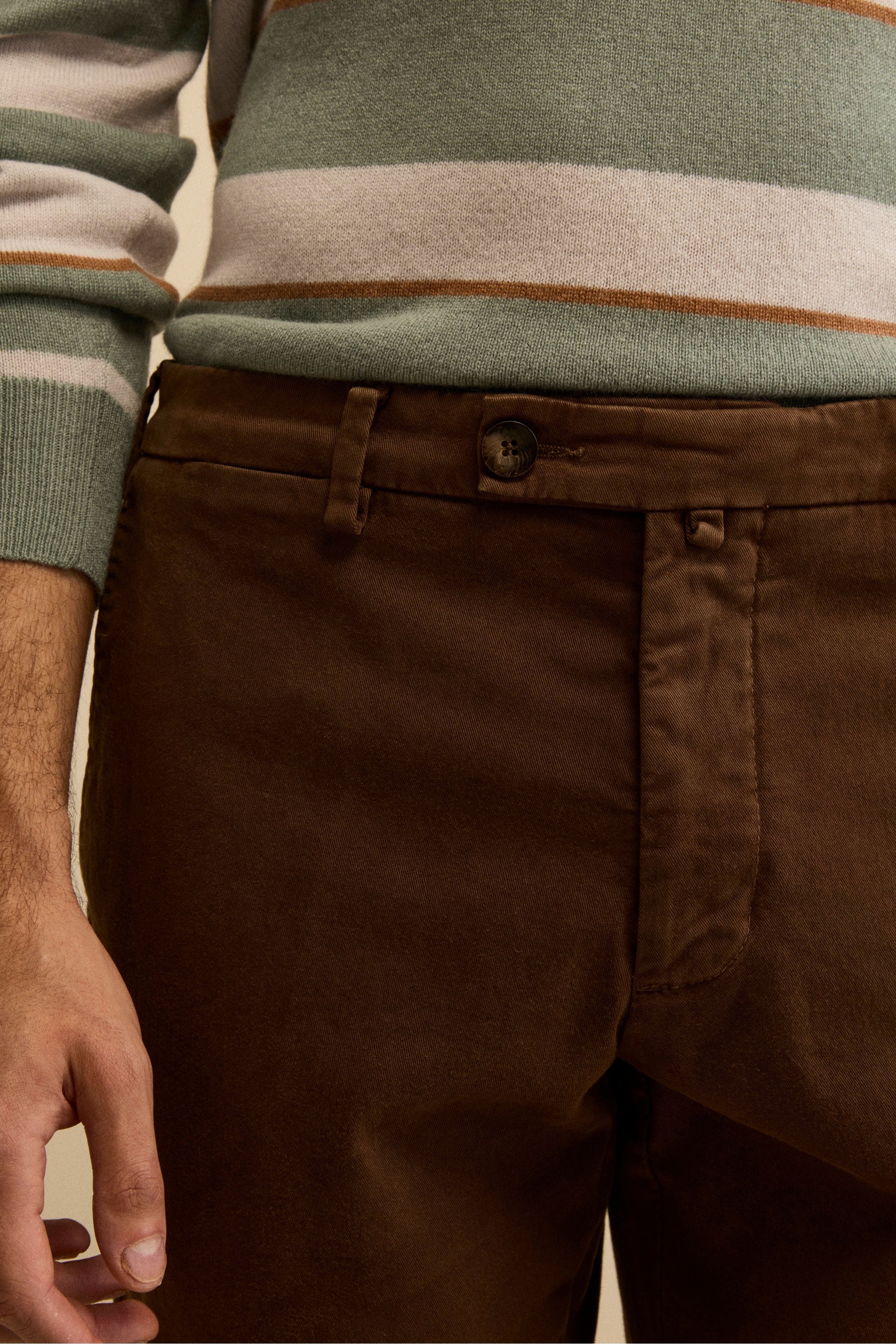 Pantalone Regular Fit in Cotone Stretch - CACAO