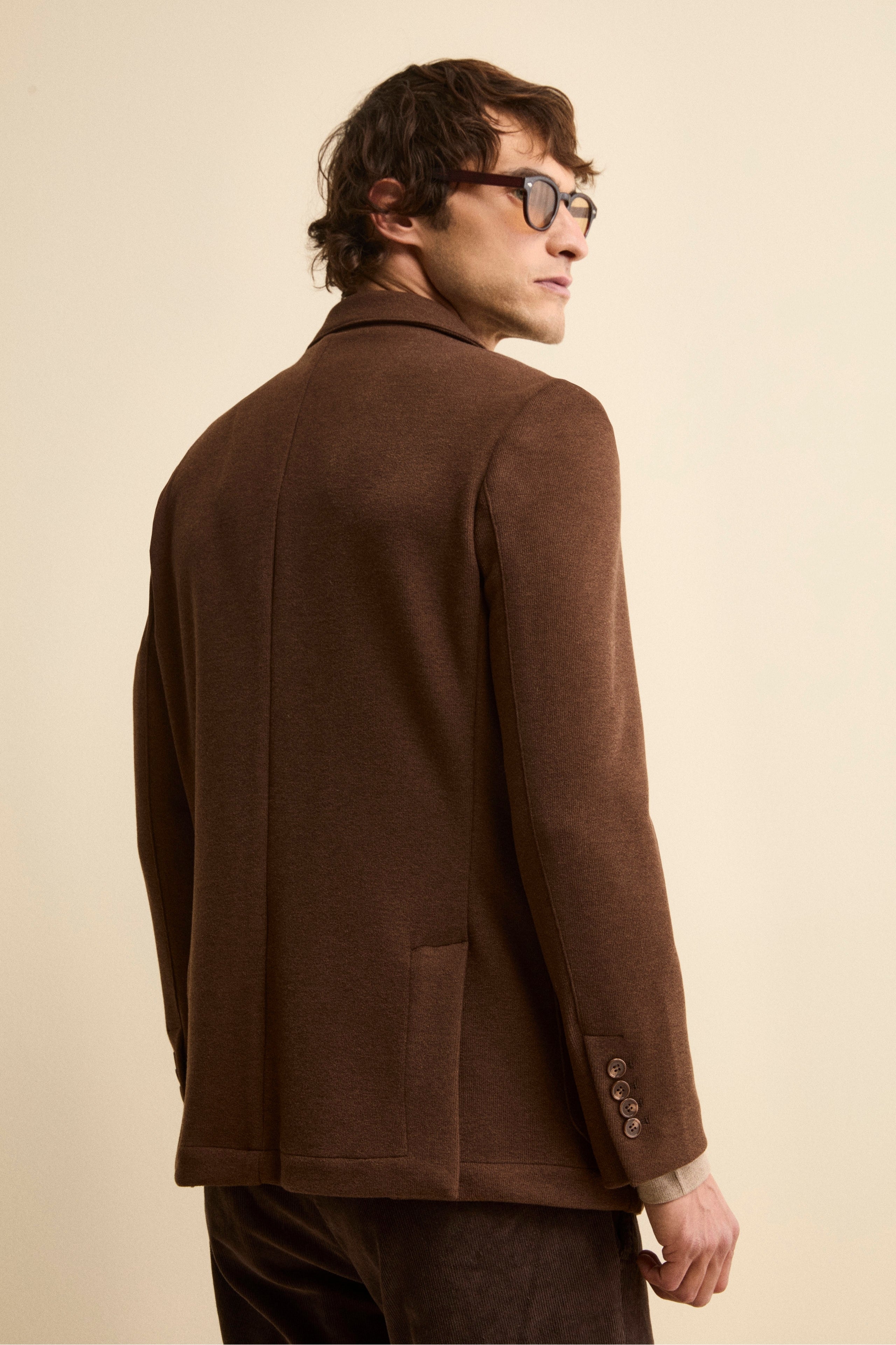 Giacca Monopetto Semifoderata in Jersey - MARRONE