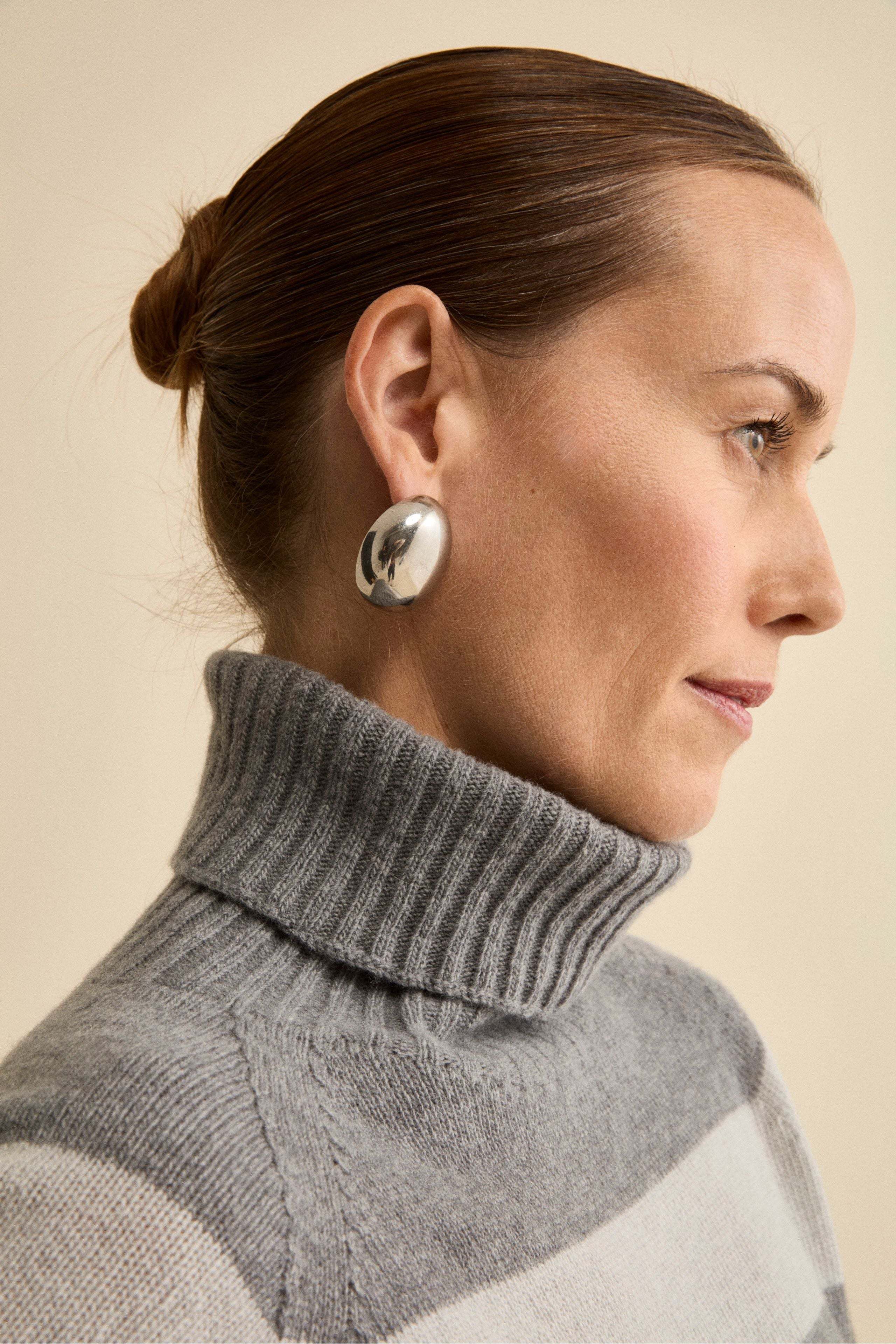 Dolcevita a Righe in Lana e Cashmere con Manica Raglan - PERLA/GRIGIO