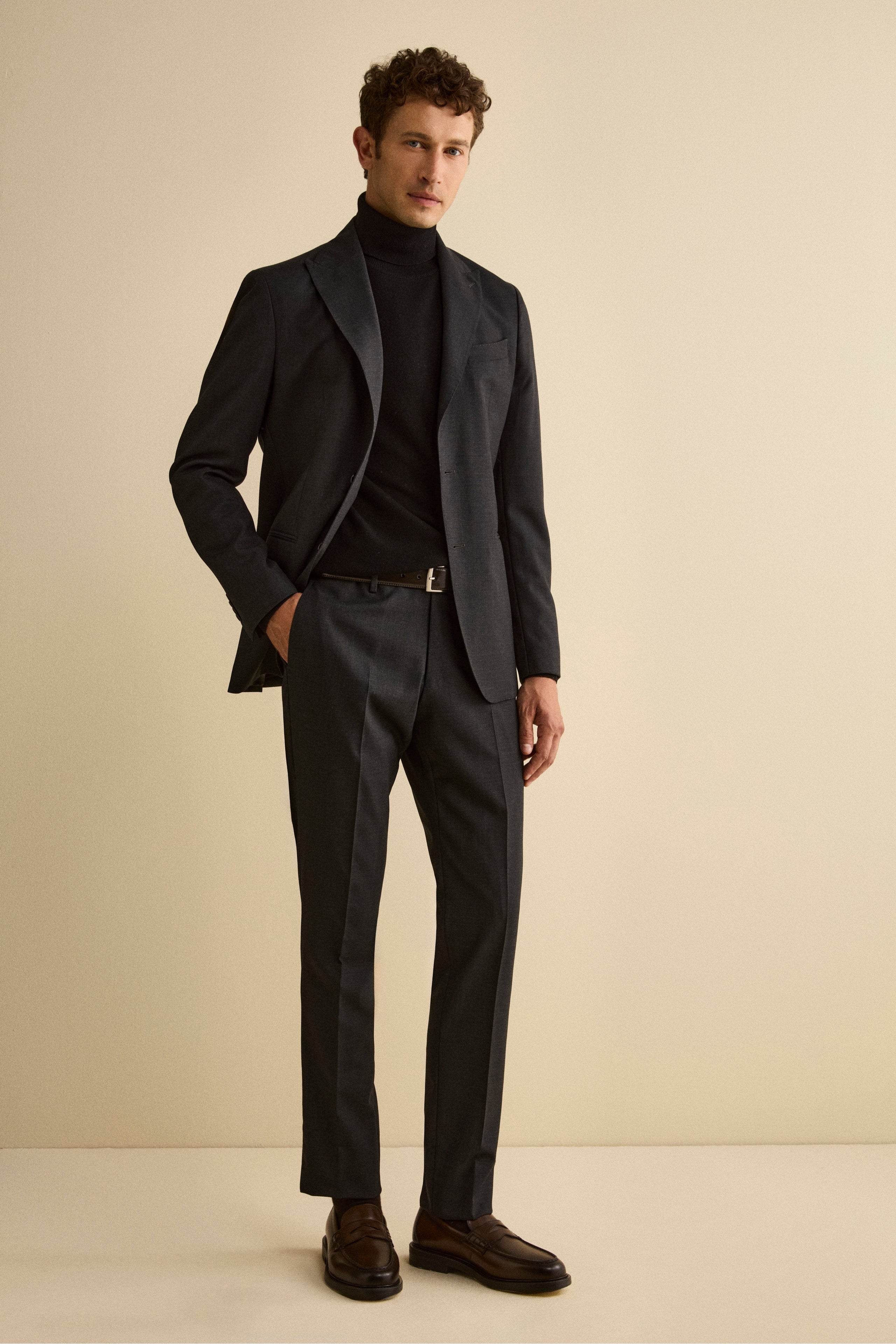 Abito Slim Fit Monopetto Revers a Lancia in Lana Vergine - ANTRACITE