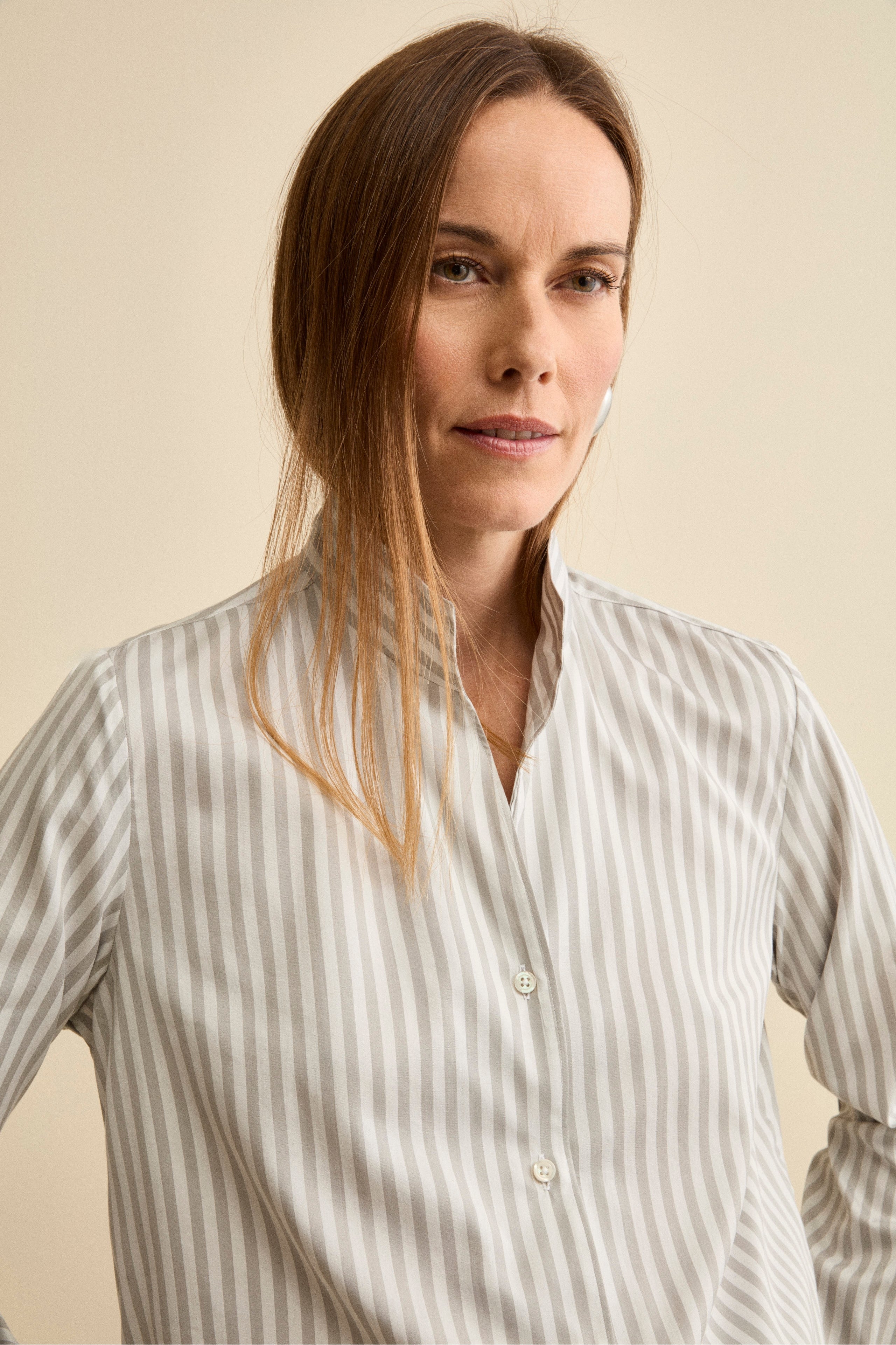 Camicia Over Fantasia in Cotone e Seta - GRIGIO RIGATO