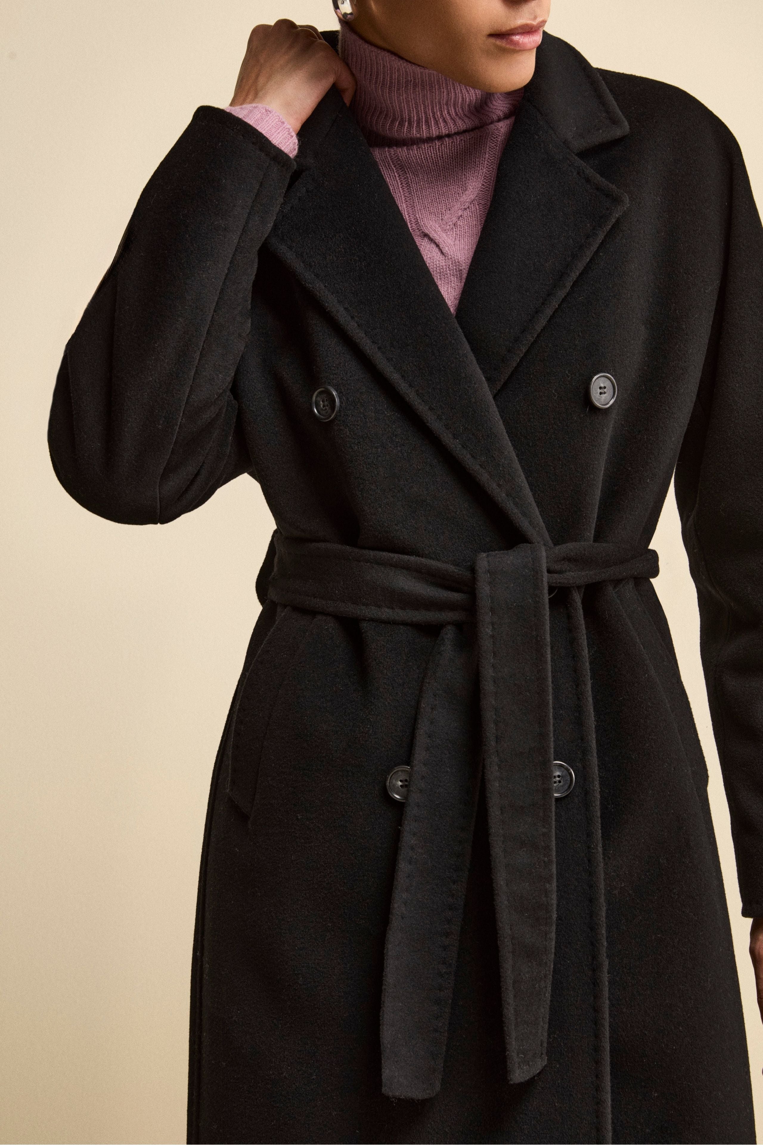 Cappotto Doppiopetto con Revers Classico in Lana e Cashmere - NERO