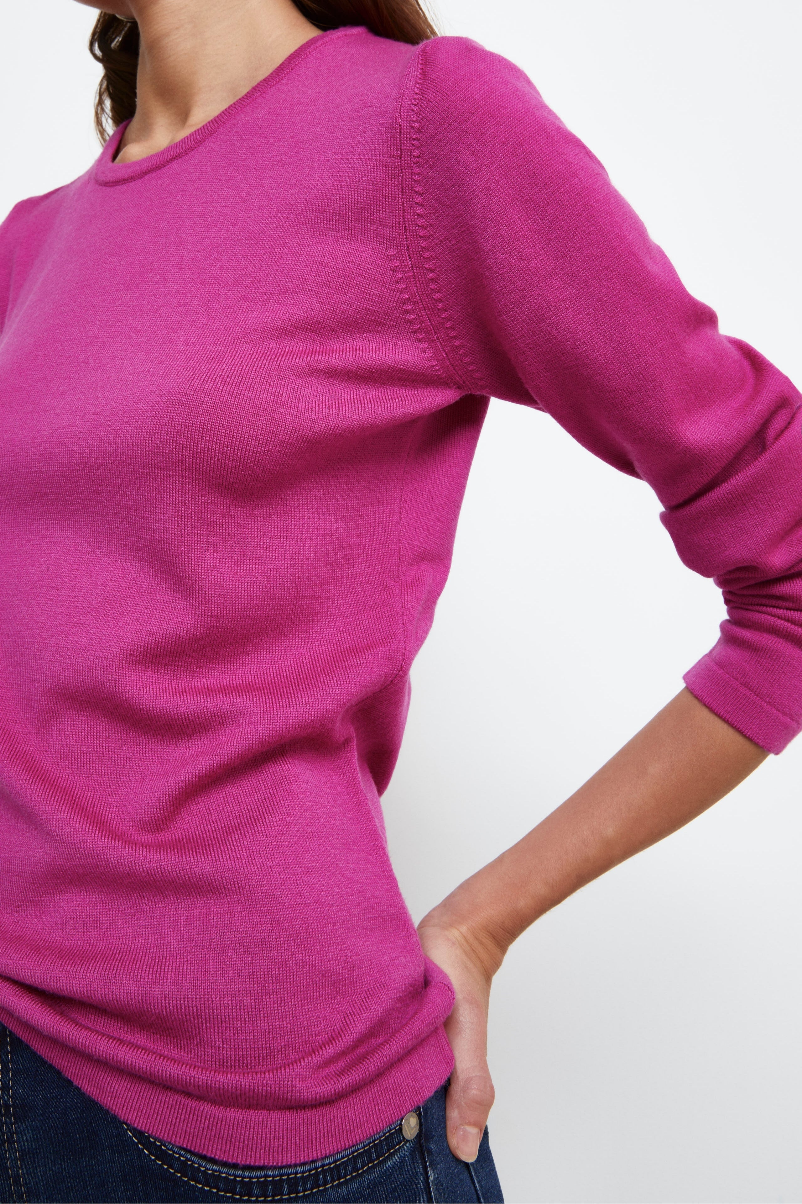 Pullover girocollo in lana - FUXIA