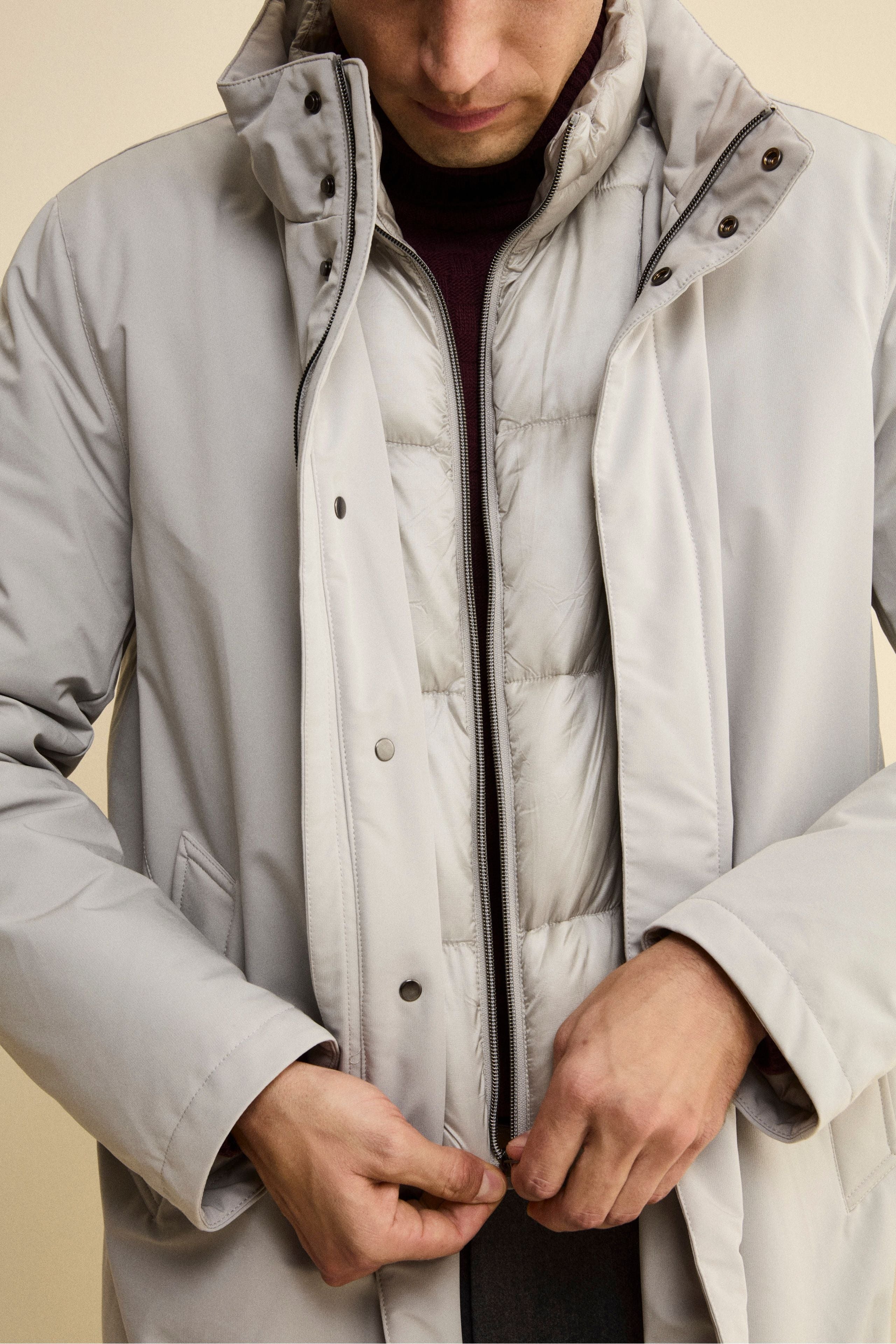 Giaccone Midi Imbottito con Pettorina - SABBIA