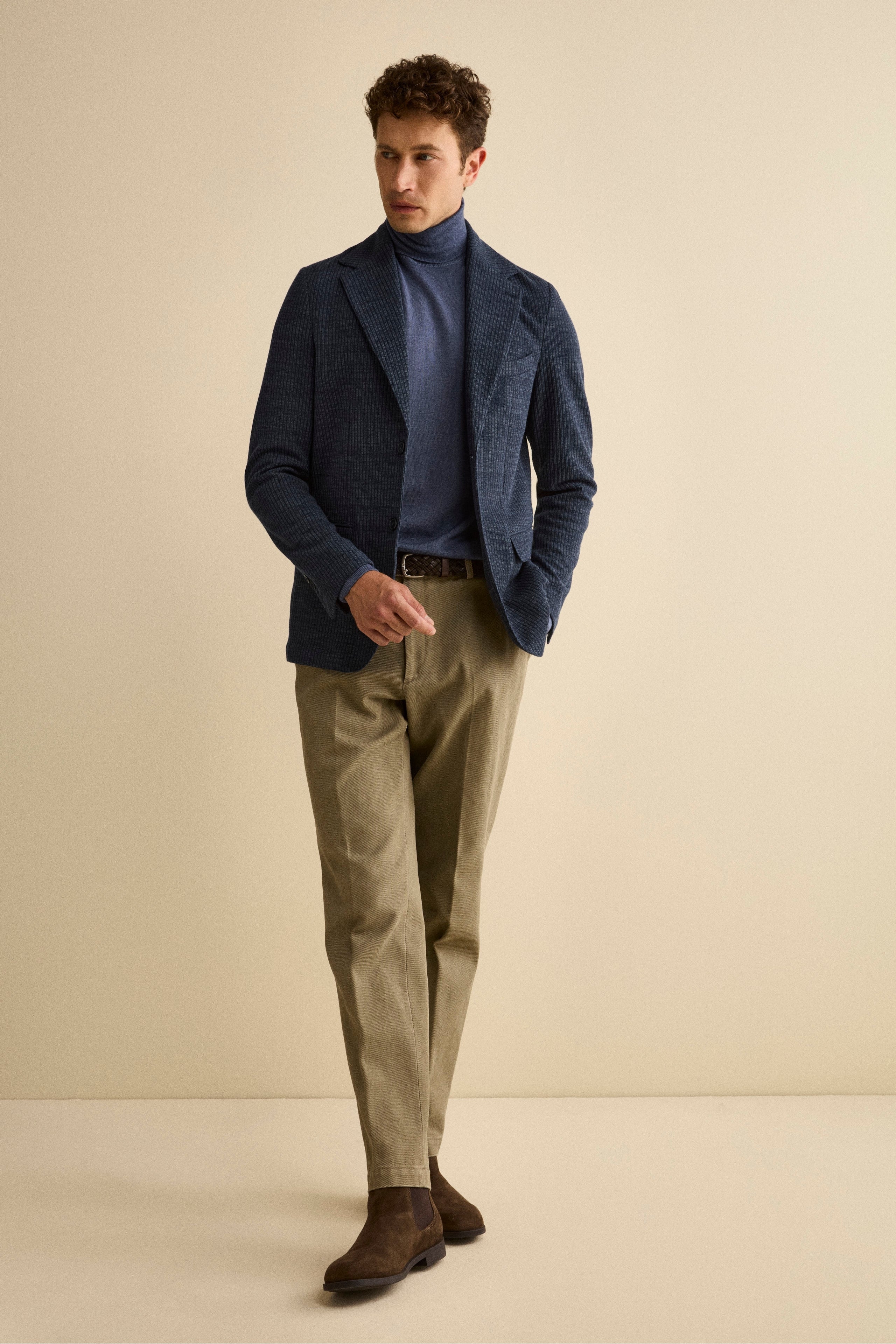 Giacca Sfoderata Slim Fit in Misto Cotone - BLU