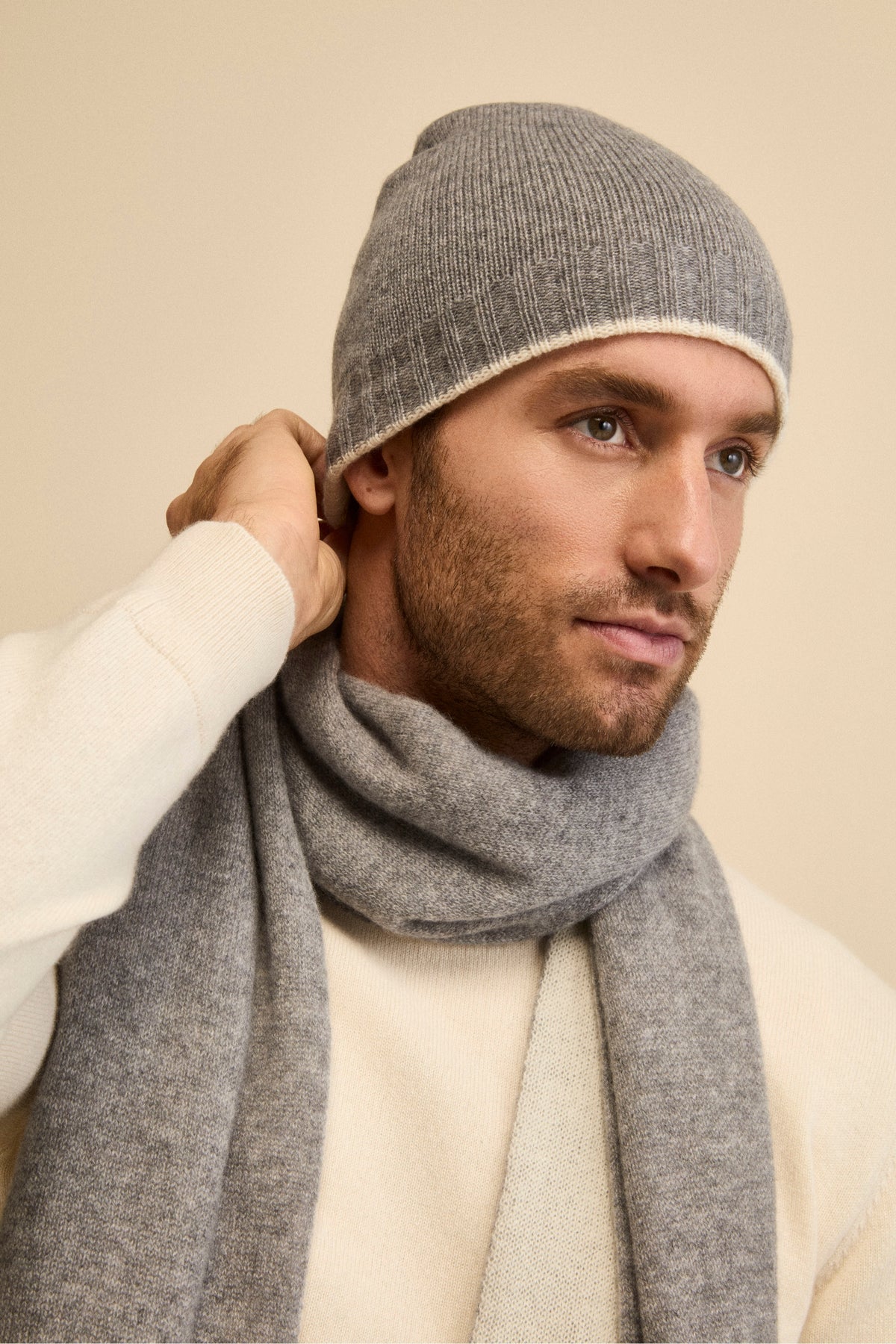 Cappello in cashmere - PANNA/GRIGIO MEDIO
