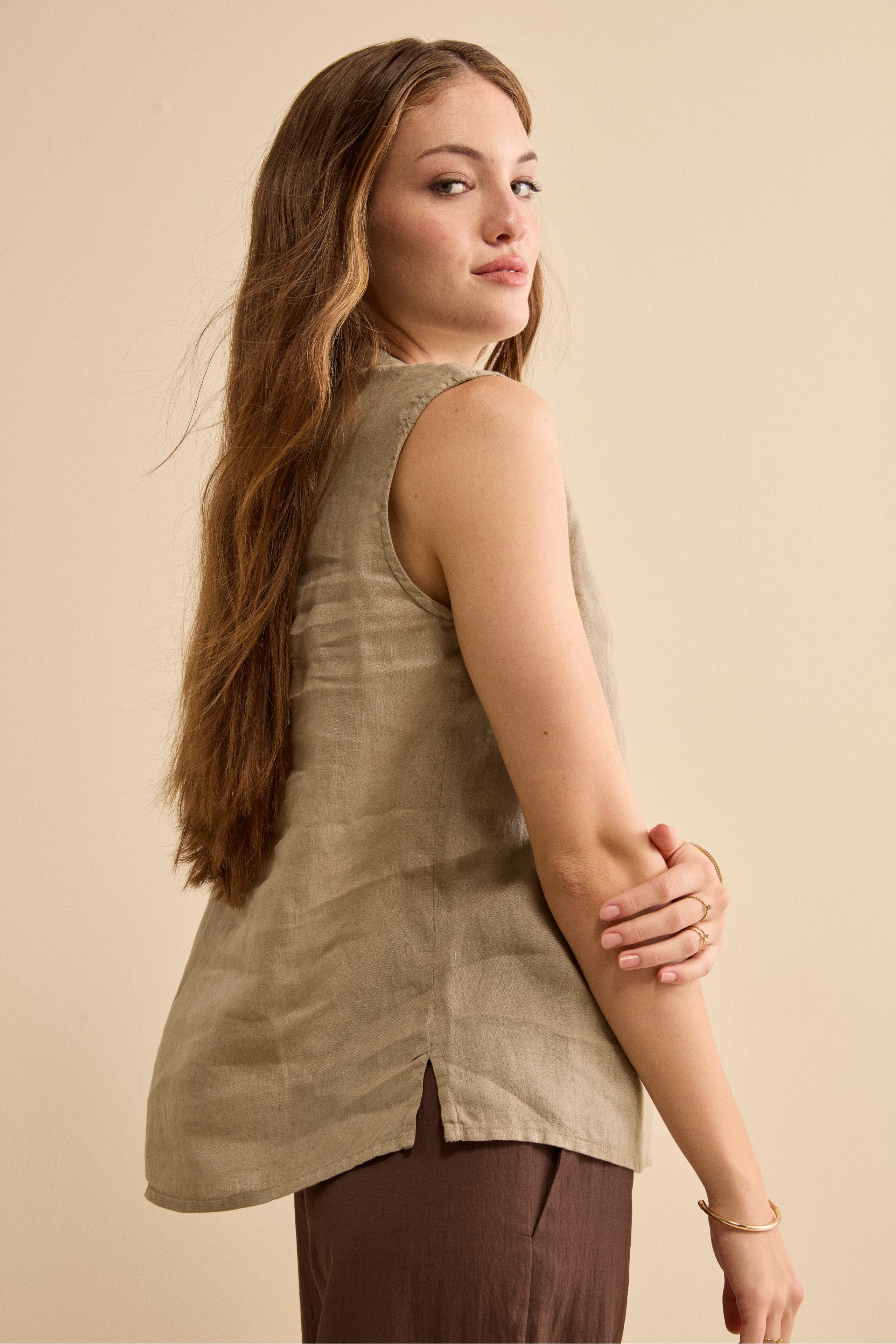 Top Incrociato in Lino con Scollo a V - TORTORA