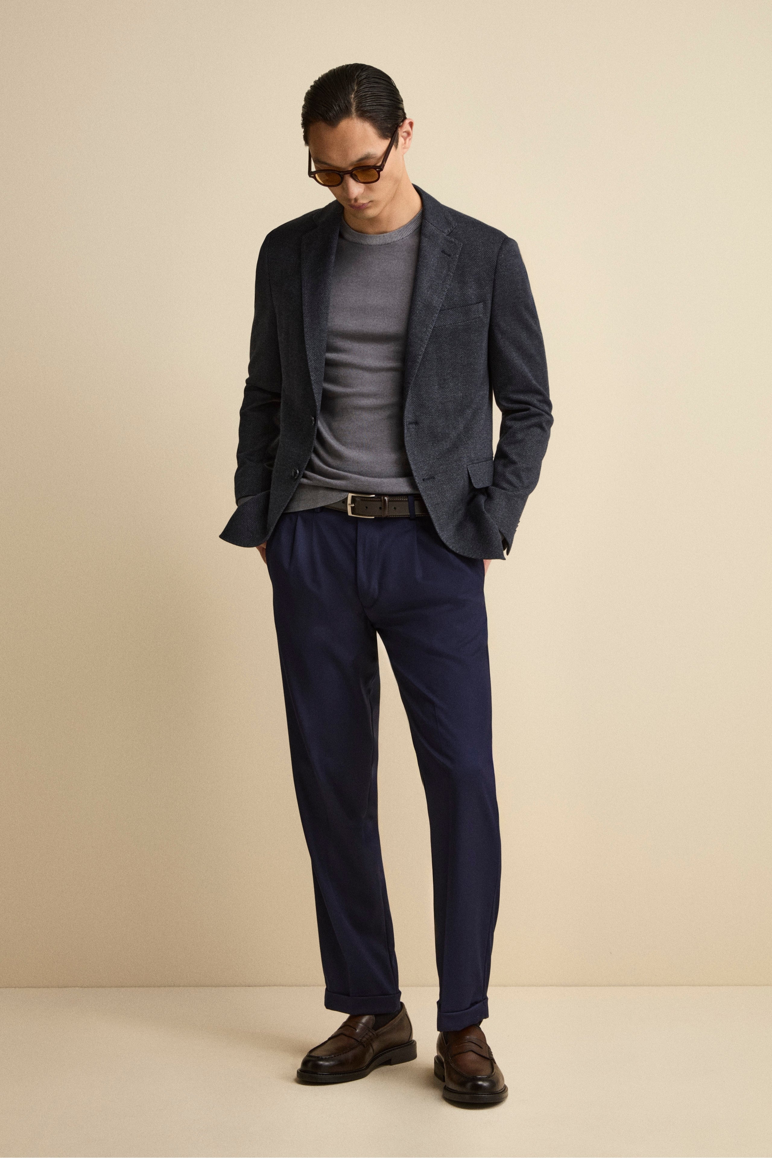 Giacca Monopetto Regular Fit con Revers Classico - NAVY