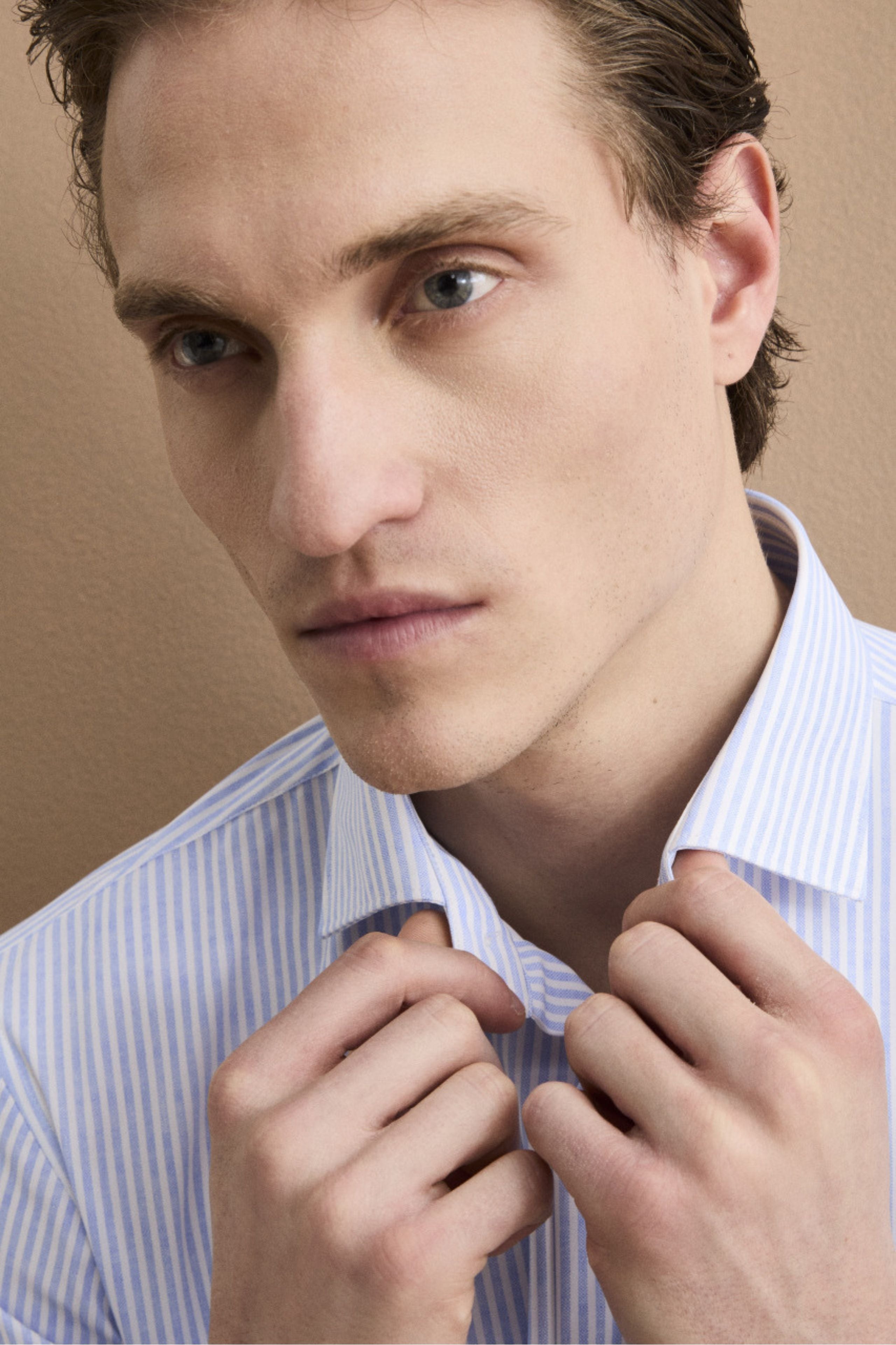 Camicia Custom Fit a Righe in Tessuto Tecnico - AZZURRO RIGATO