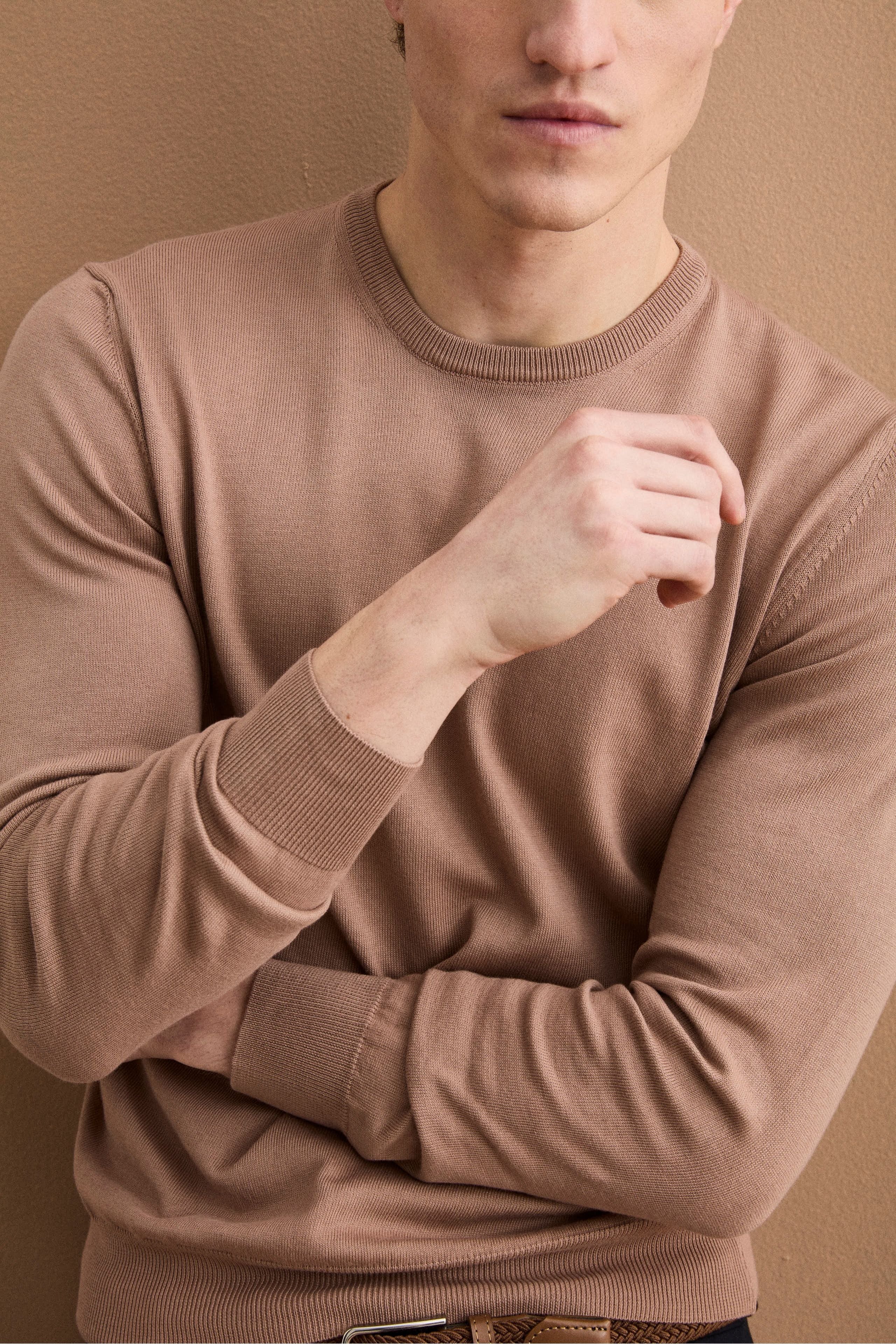 Maglia girocollo in cotone - CAPPUCCINO