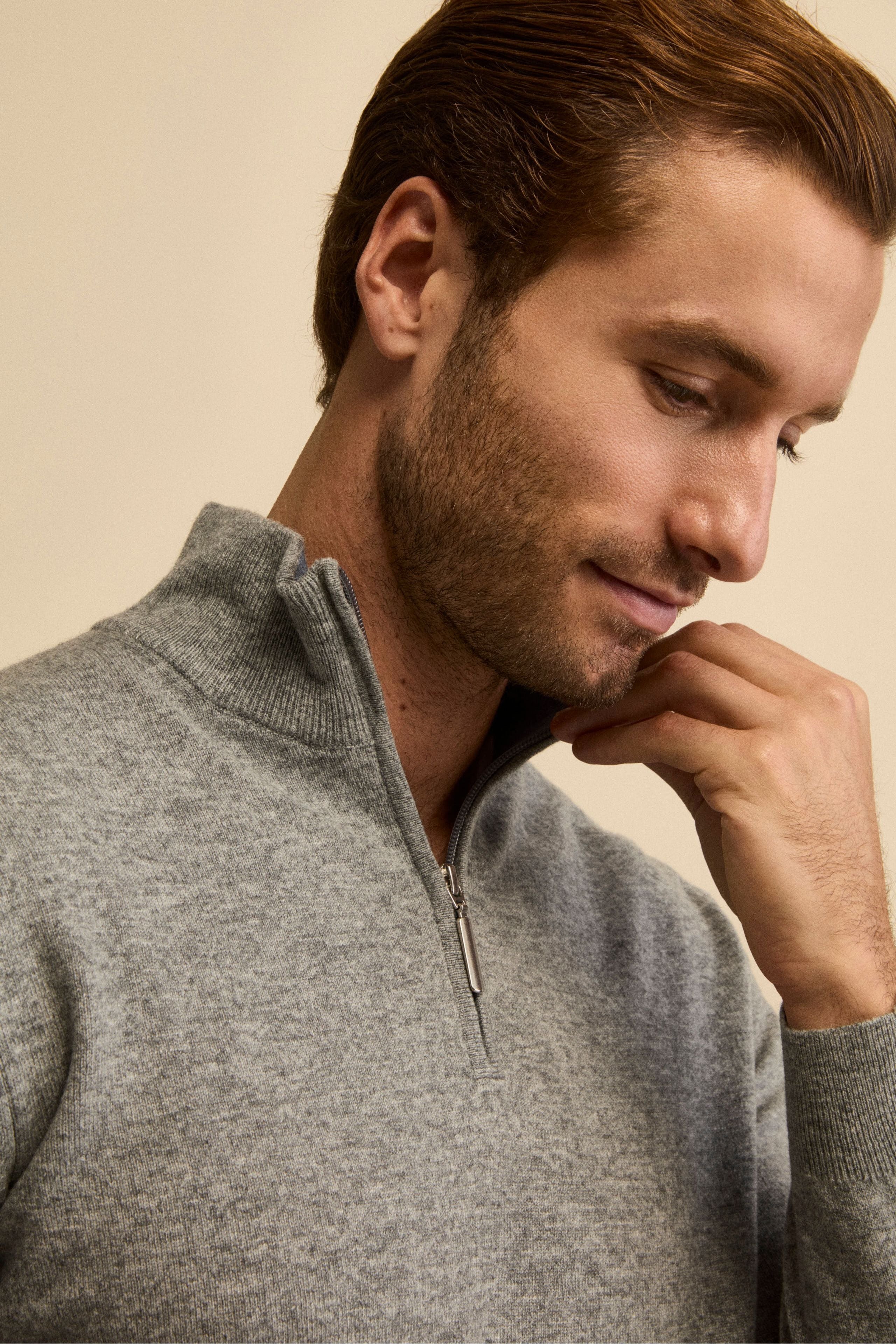 Lupetto con Zip in Lana e Cashmere - GRIGIO MELANGE