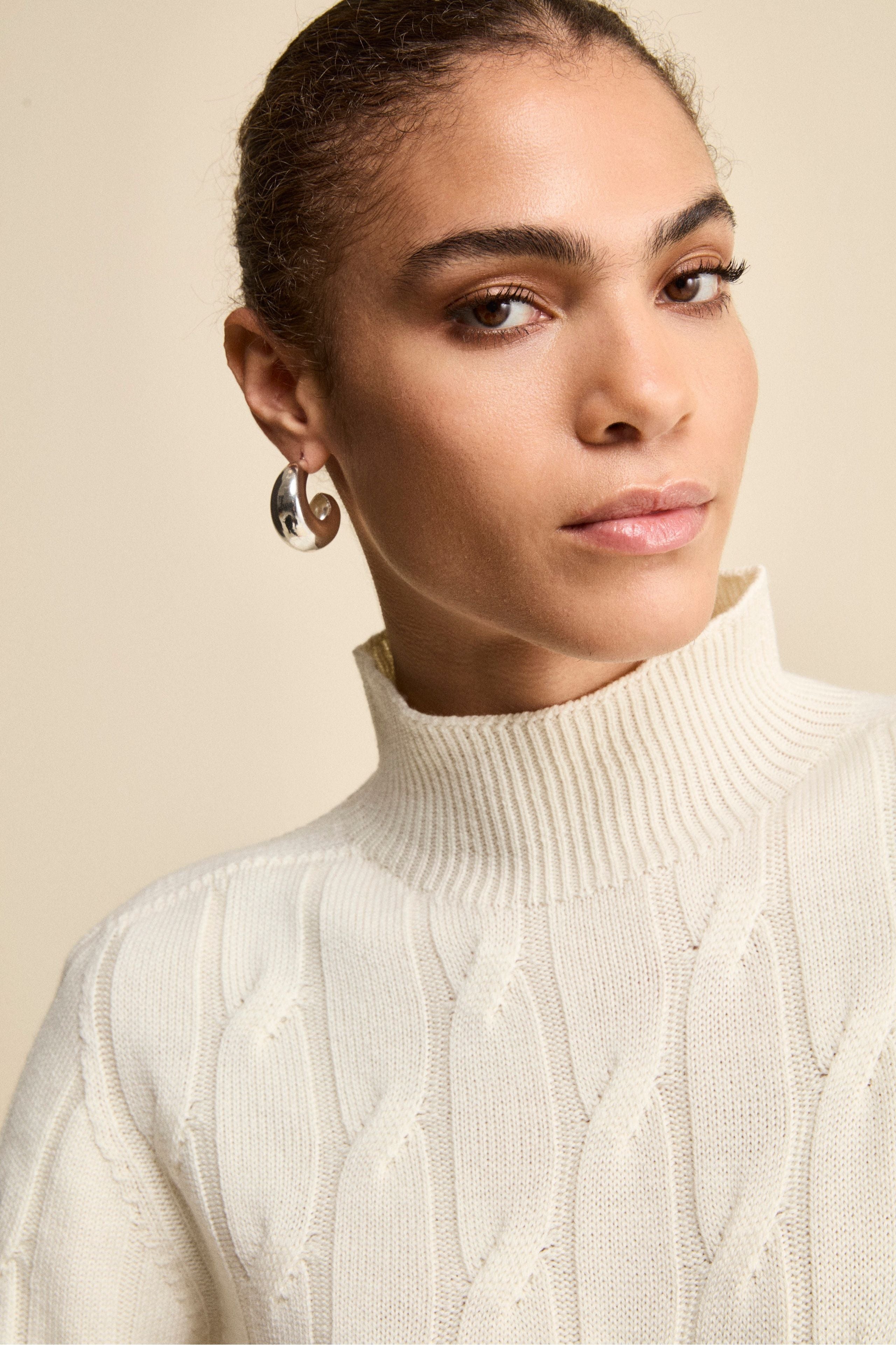 Lupetto a Trecce in Lana Merino - ECRU