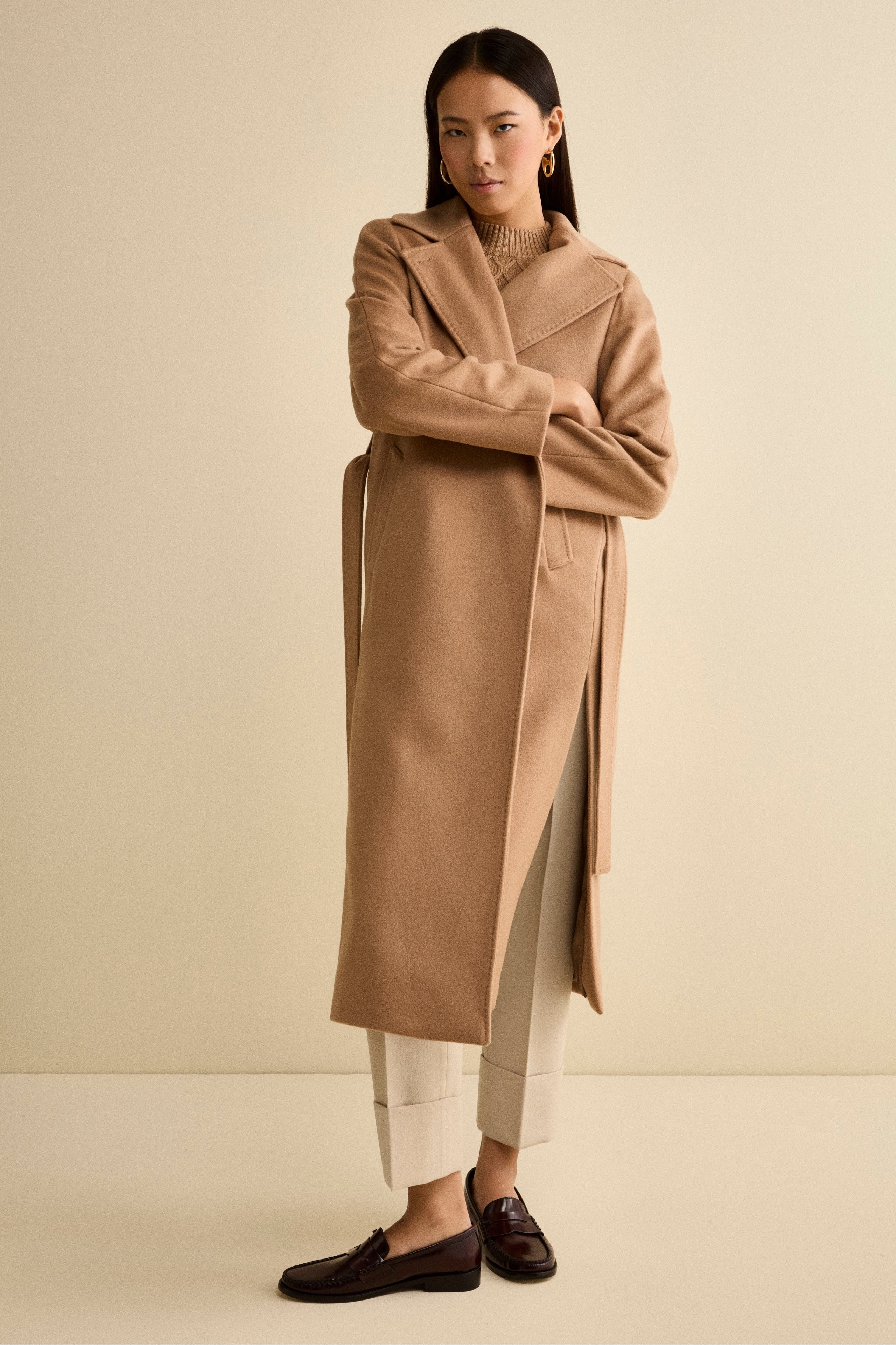 Cappotto lungo in lana e cashmere - CAMMELLO