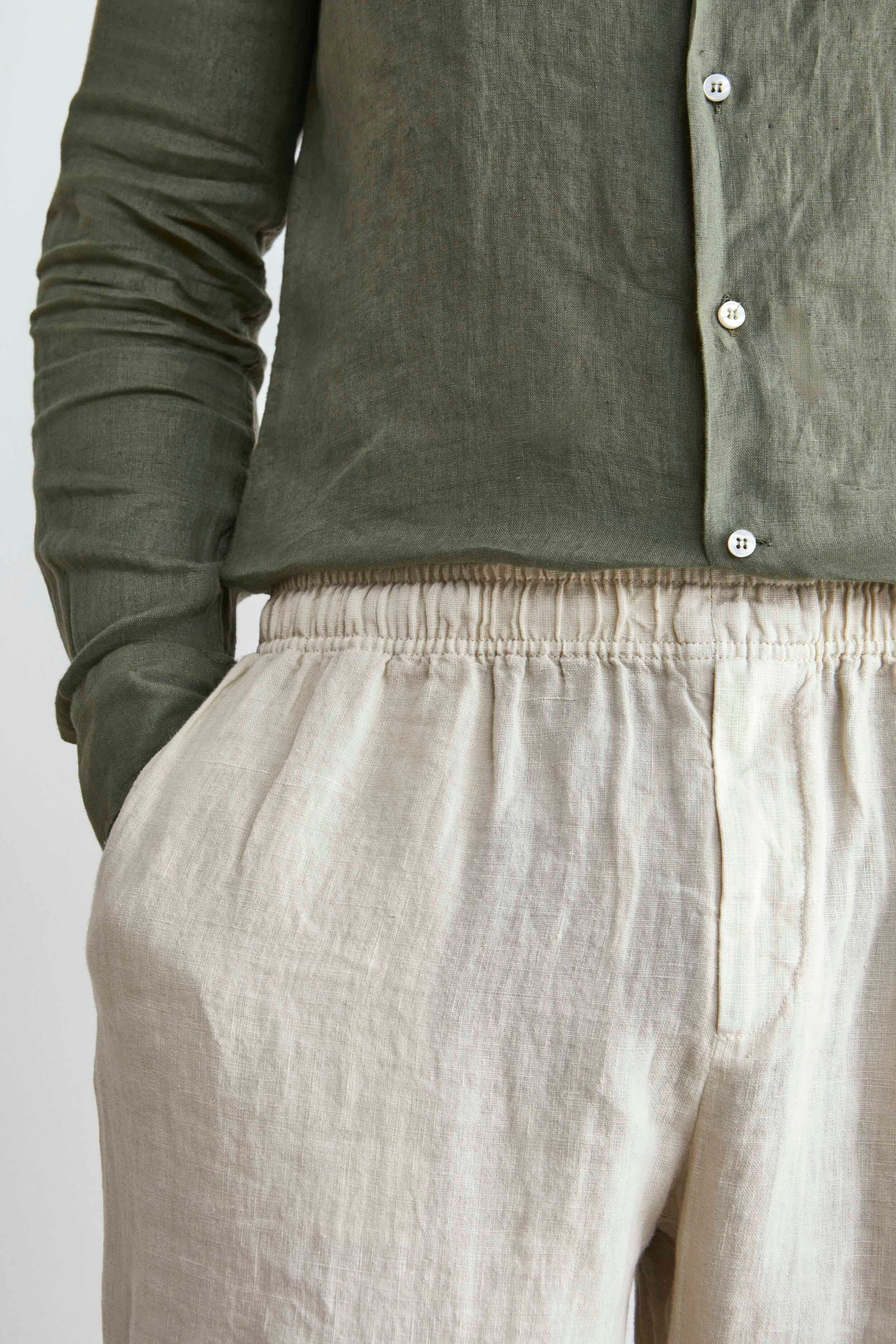 Pantalone in Lino con Coulisse - BEIGE