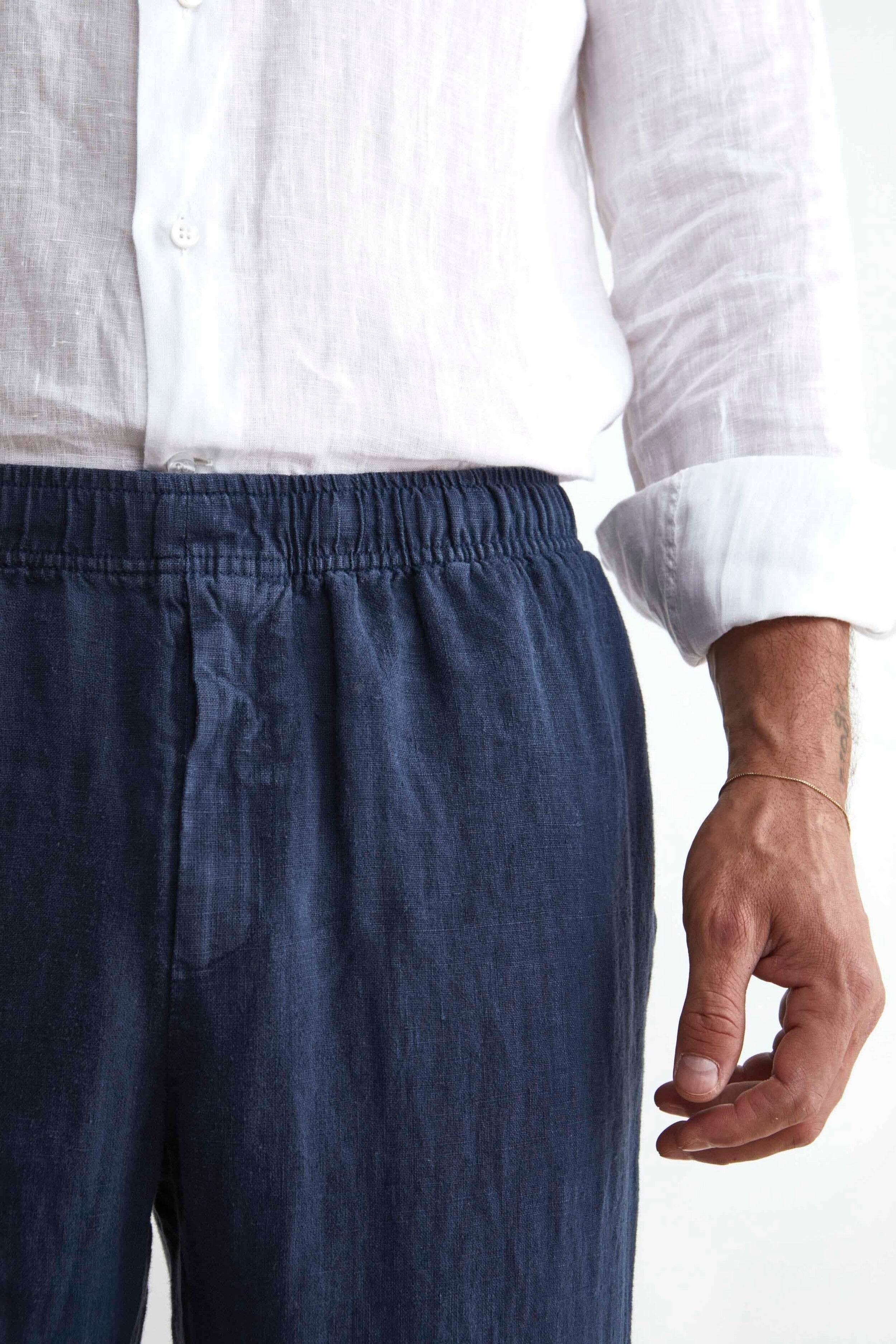 Pantalone in Lino con Coulisse - BLU NOTTE