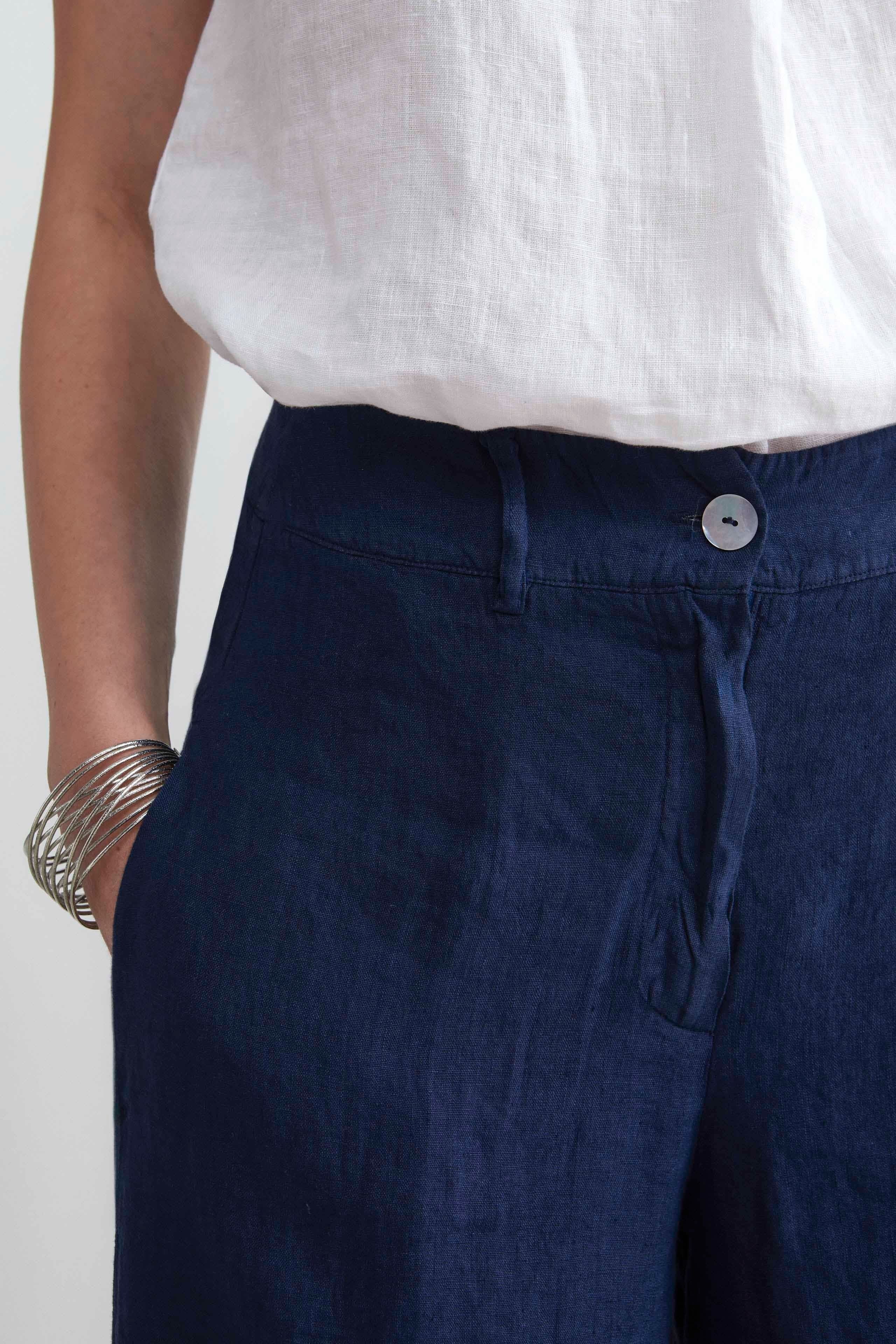 Pantaloni in lino cropped - BLU COPIATIVO