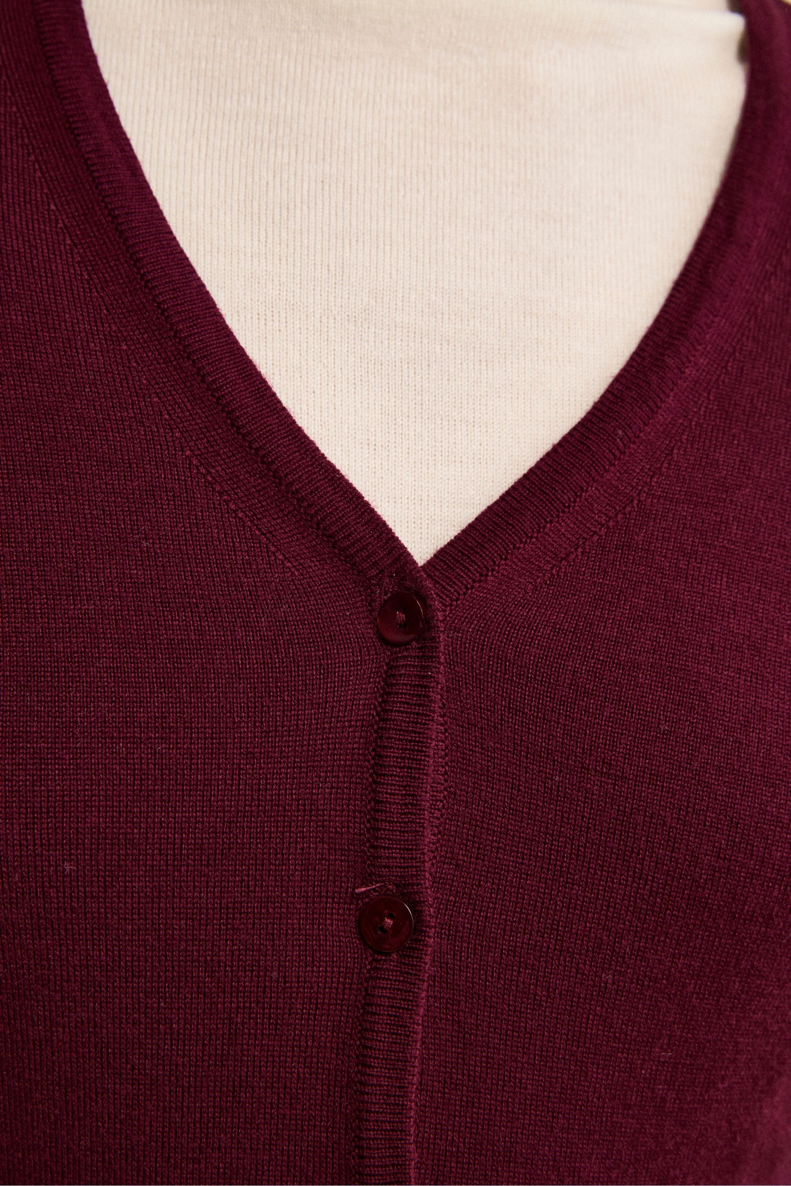 Cardigan in Lana Merino con Scollo a V - BORDEAUX