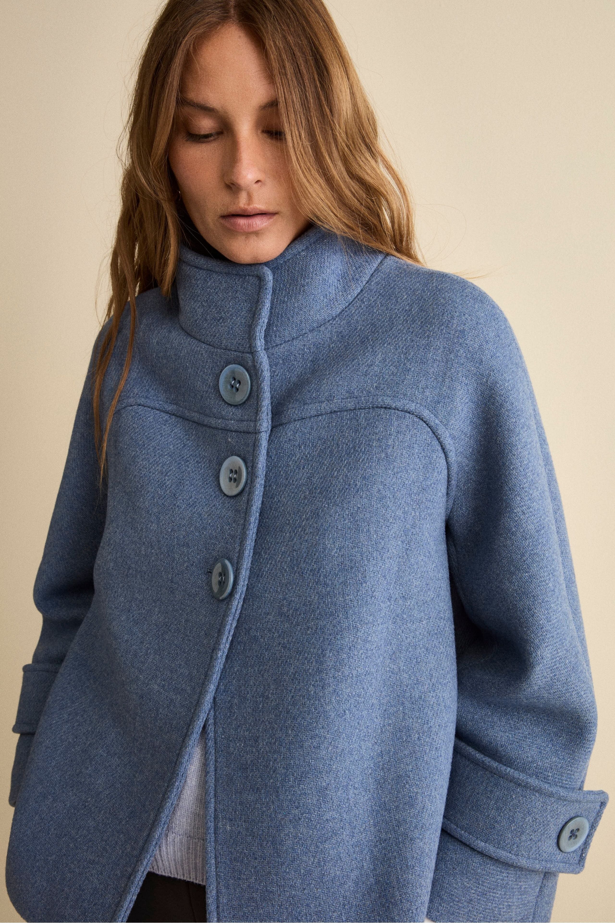 Cappotto Corto in Misto Lana con Maniche a Campana - POLVERE