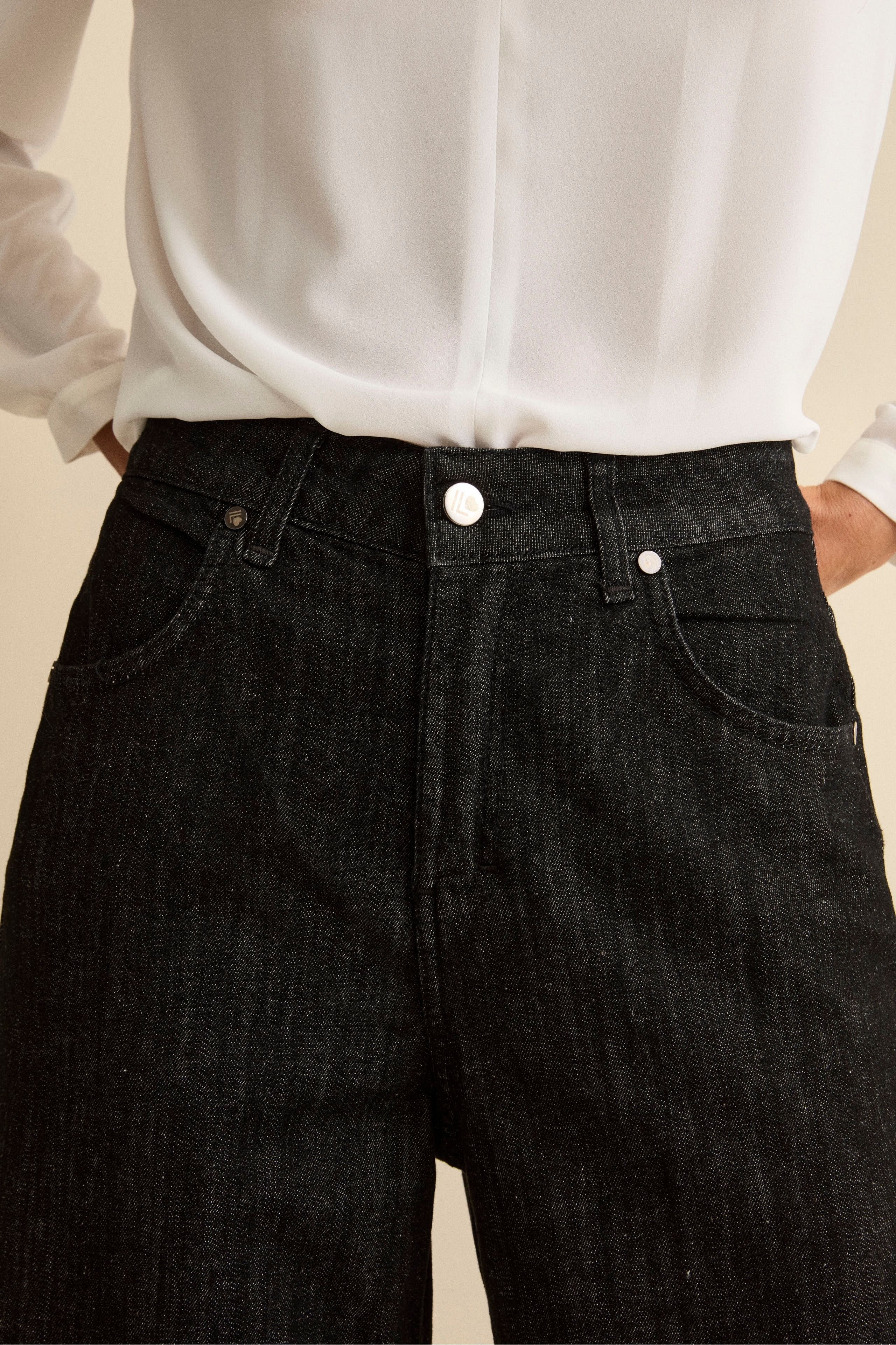 Jeans Sfrangiato a Gamba Larga - DENIM/NERO