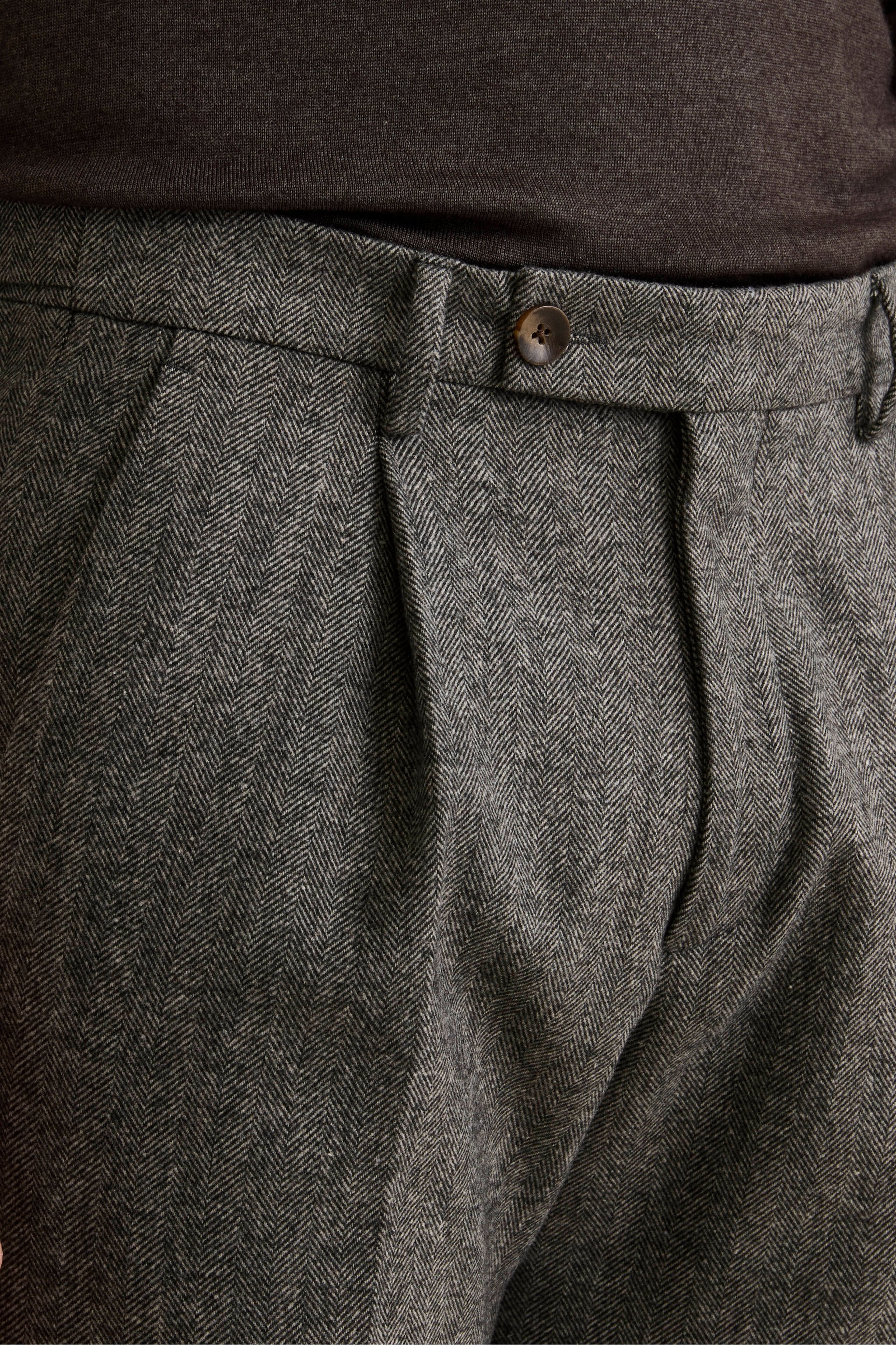Pantalone Straight Spigato in Misto Lana con Risvolto - GRIGIO MELANGE