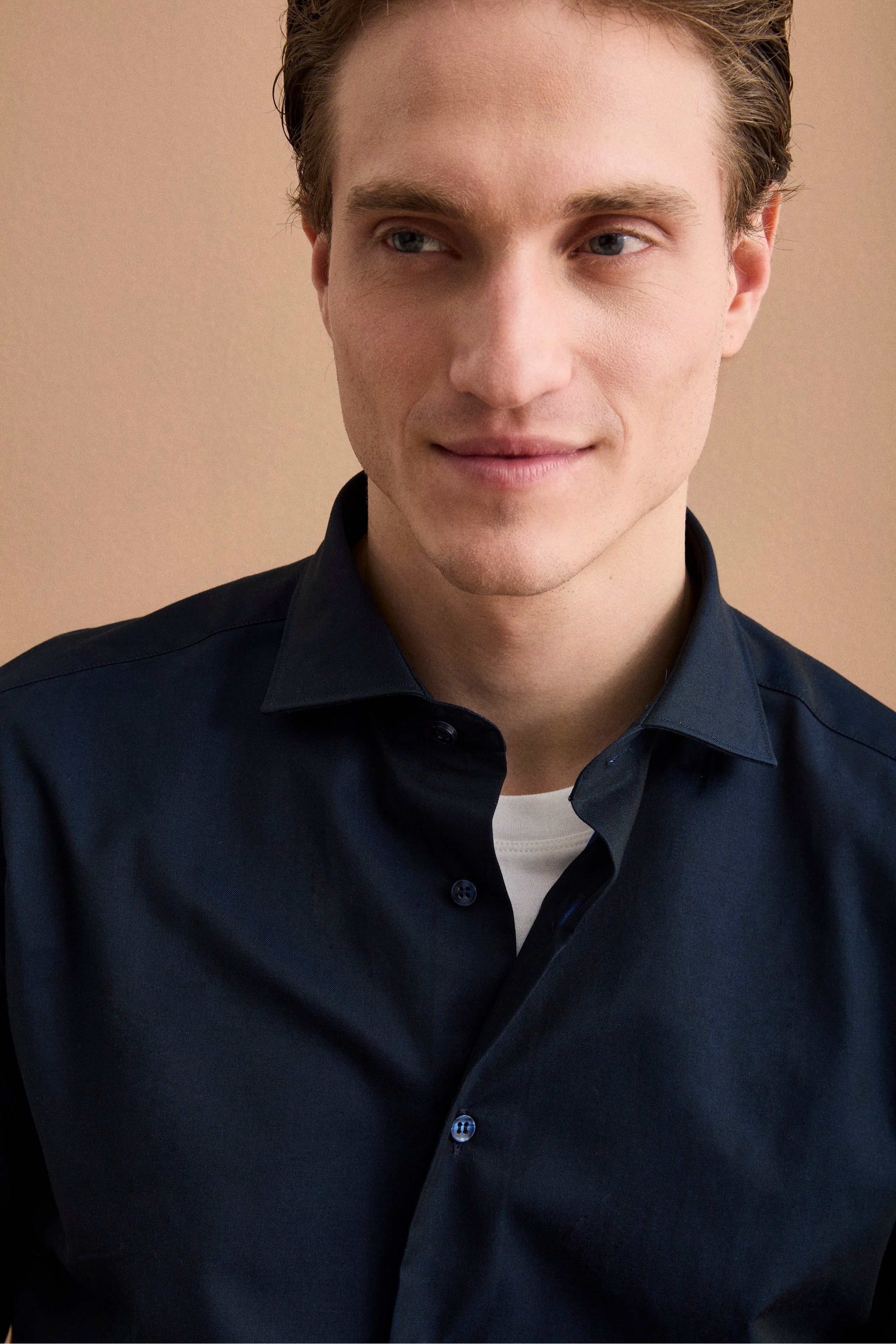 Camicia slim twill collo francese - BLU