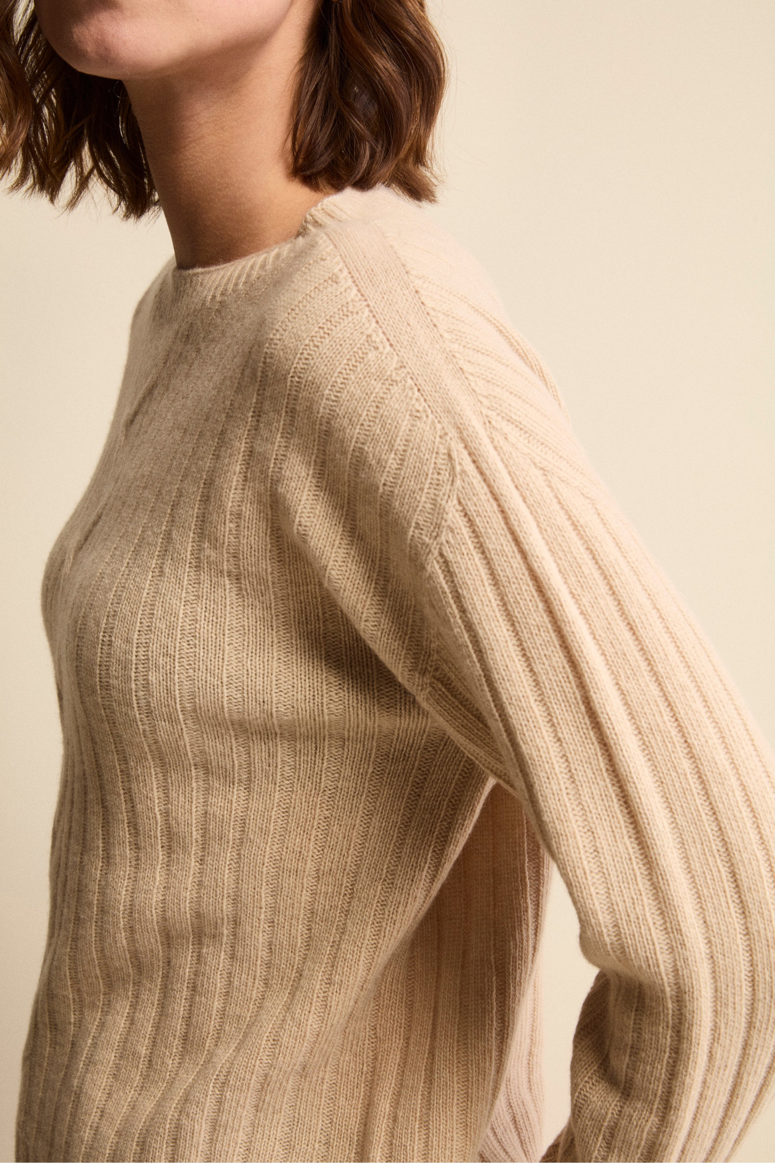 Maglia Barchetta Lavorata in Lana e Cashmere - BEIGE