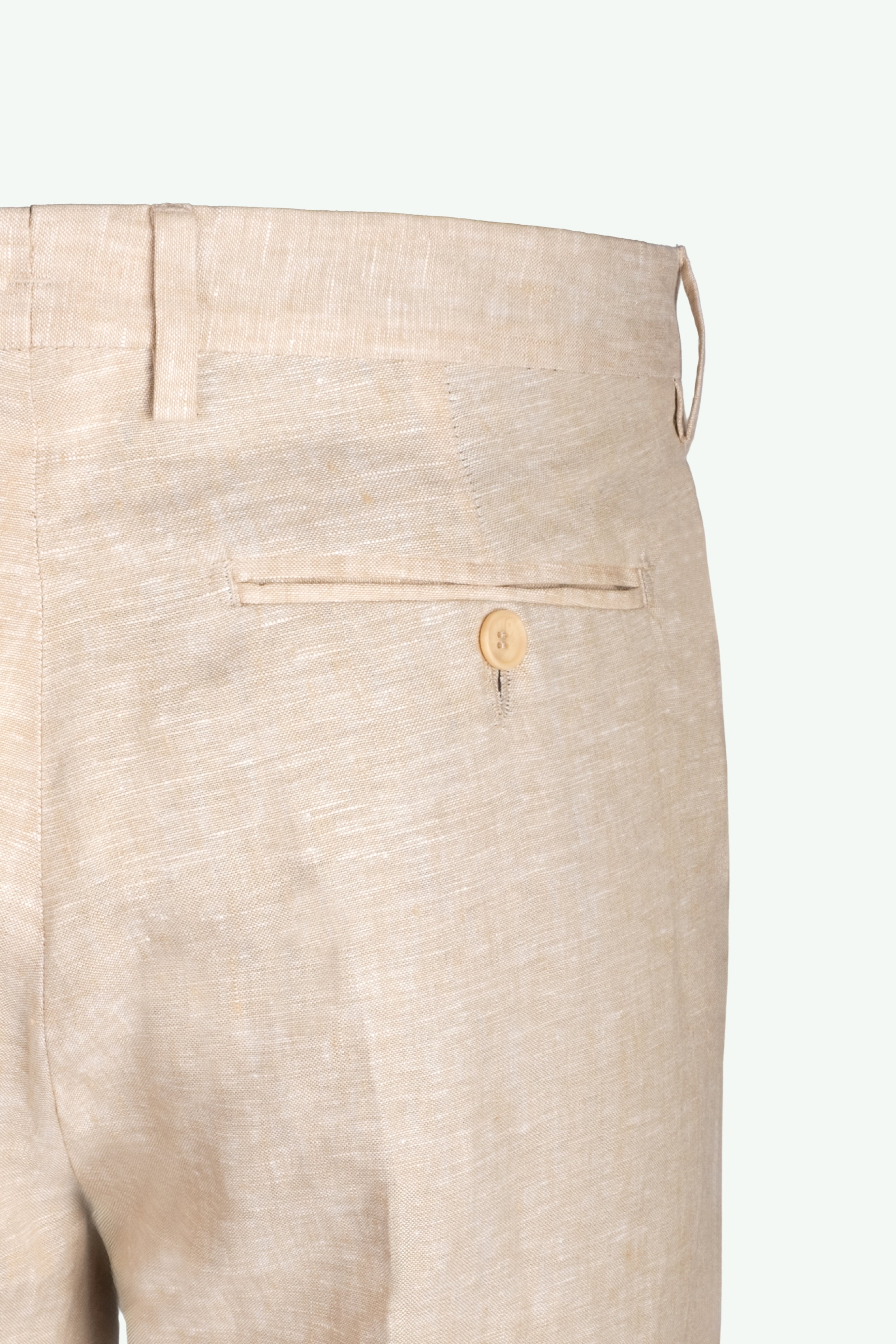Pantalone Slim Fit in Lino con Pieghe - BEIGE