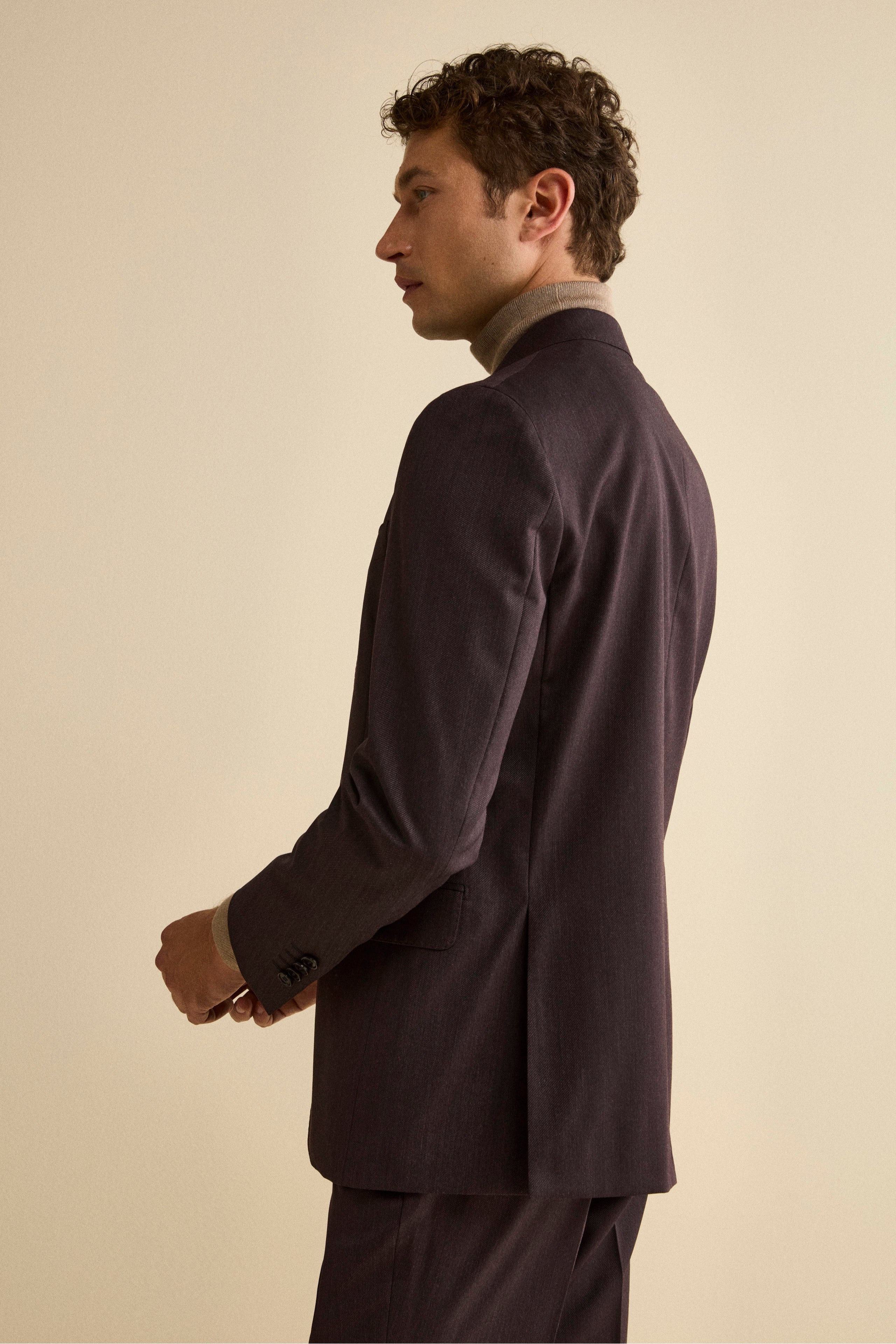 Abito Monopetto in Lana Vergine Regular Fit - MELANZANA