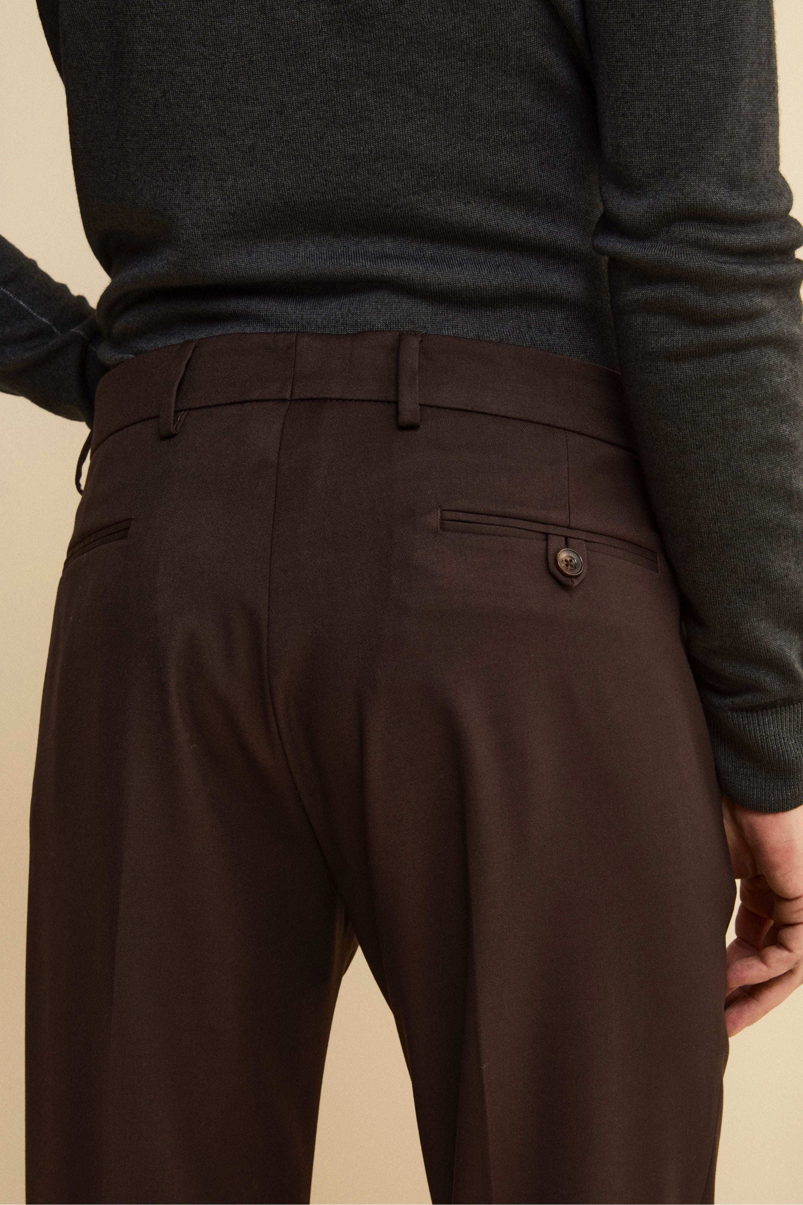 Pantalone Gamba Larga in Misto Lana con Pinces - MARRONE