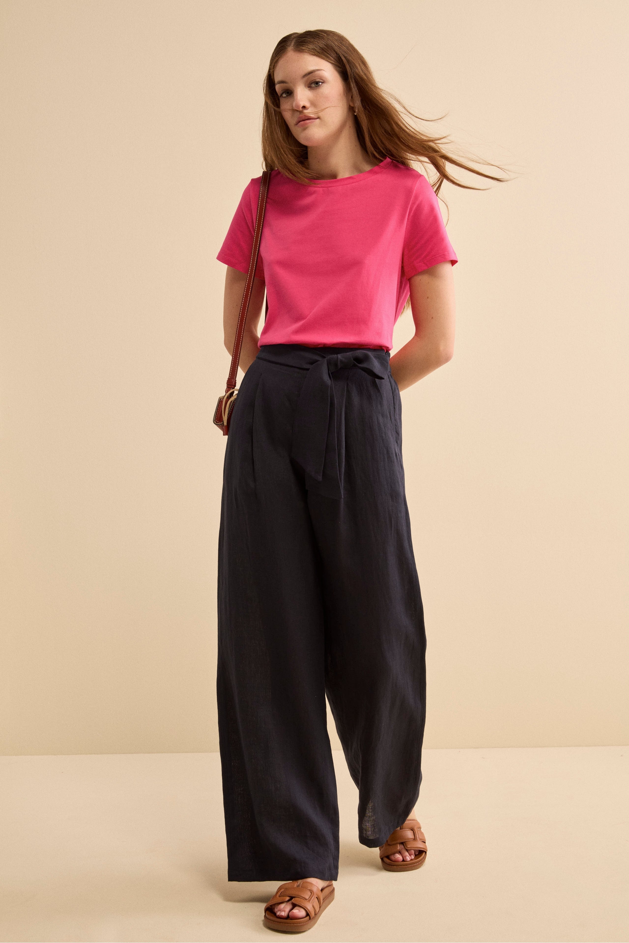 T-Shirt Girocollo in Cotone Elasticizzato - FUXIA