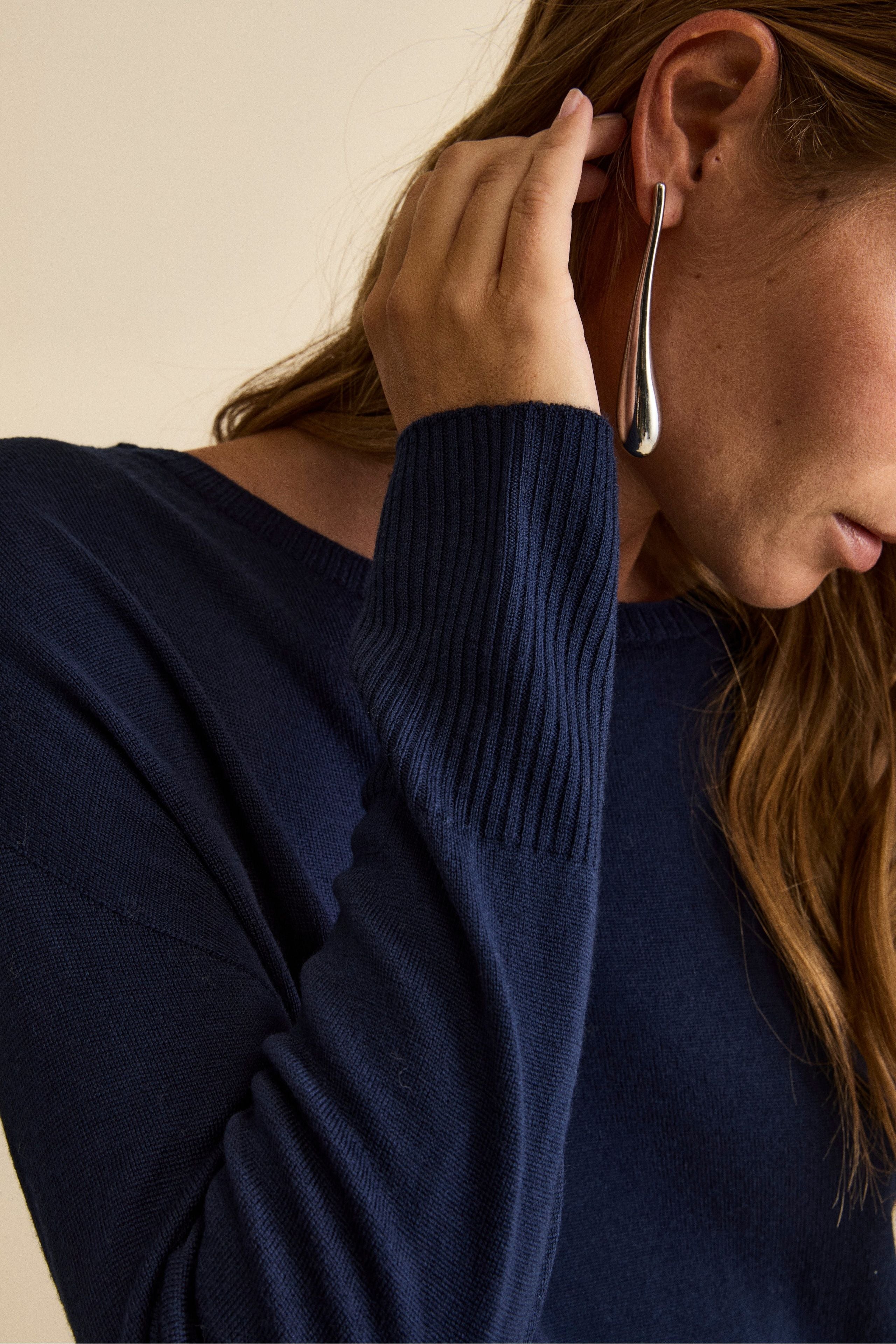 Maglia Lunga Girocollo in Lana Merino - NAVY