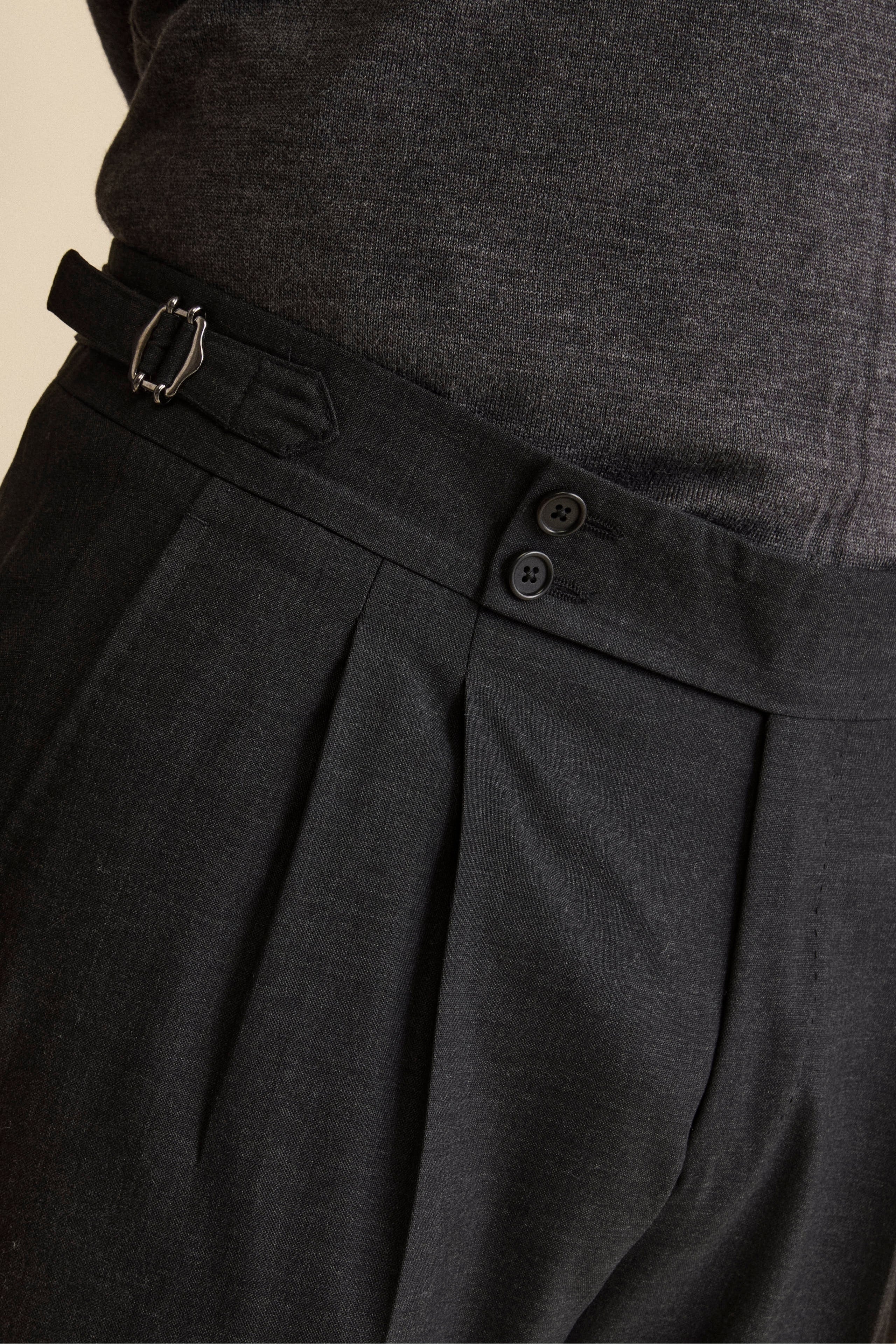 Pantalone Straight in Lana Vergine con Risvolto - ANTRACITE